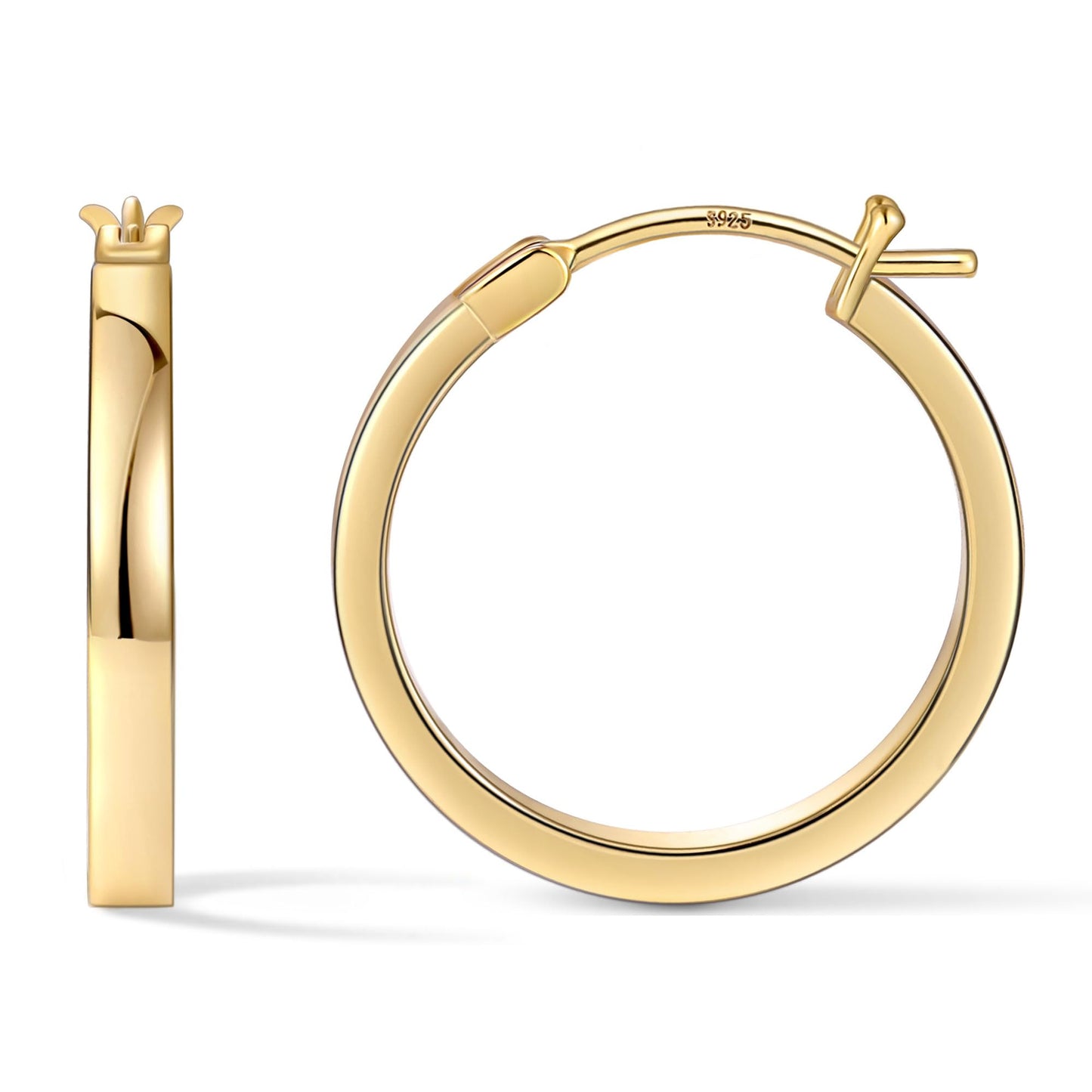 Gacimy Gold Hoop Earrings for Women, 14K Gold Plated Flatted Hoops with 925 Sterling Silver Post, 20mm Medium Earrings for Women