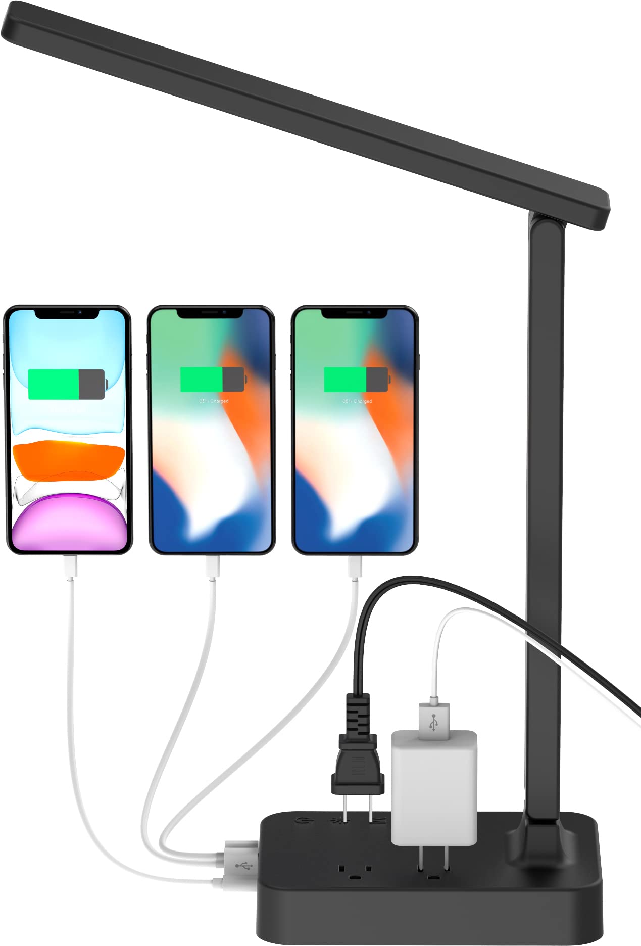 Drevet LED Desk Lamp with USB-C Charging, 3 USB Ports, 2 AC Outlets, Touch Control, 3 Color Modes, Eye-Caring Design