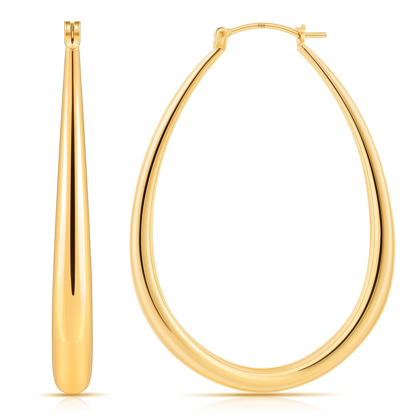 Gacimy Gold Chunky Hoop Earrings for Women, 14K Gold Plated Oval Hoop Big Earrings with 925 Sterling Silver Post, 50mm Yellow Co