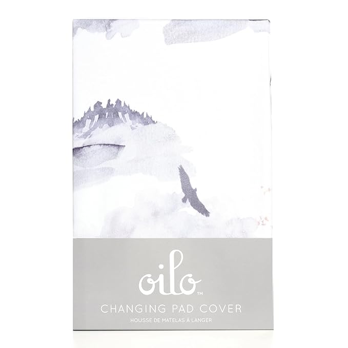 Oilo Changing Pad Cover, Breathable 100% Turkish Cotton Fitted Jersey, 300 Thread Count, Machine Washable, Fits Standard Changing Pads (32" x 16"), Girl, Boy, & Neutral Nursery Design, Misty Mountain