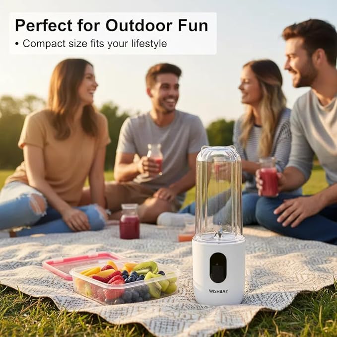 Portable Blender, Personal Blender for Shakes and Smoothies, Portable Juicer with 16 Blades, Small Mini Juicer with Extra Handle Lid for Travel, Sport, Office, Camping and Outgoing (16.9 oz)