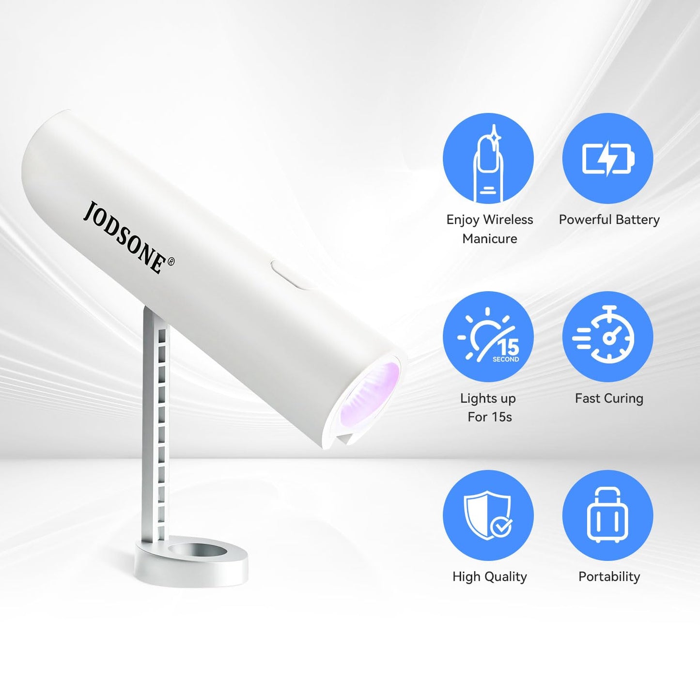 JODSONE Handheld U V Lamp with Stand Portable Compact Nail Lamp USB Rechargeable Nail Dryer for Home DIY Nail Salon, White