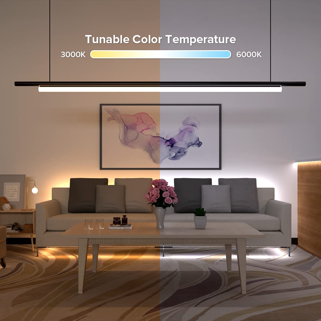FCOB 16.4FT COB CCT LED Strip, DC24V, 3000K-6000K, High Density, Dimmable, IP30, Model: 157