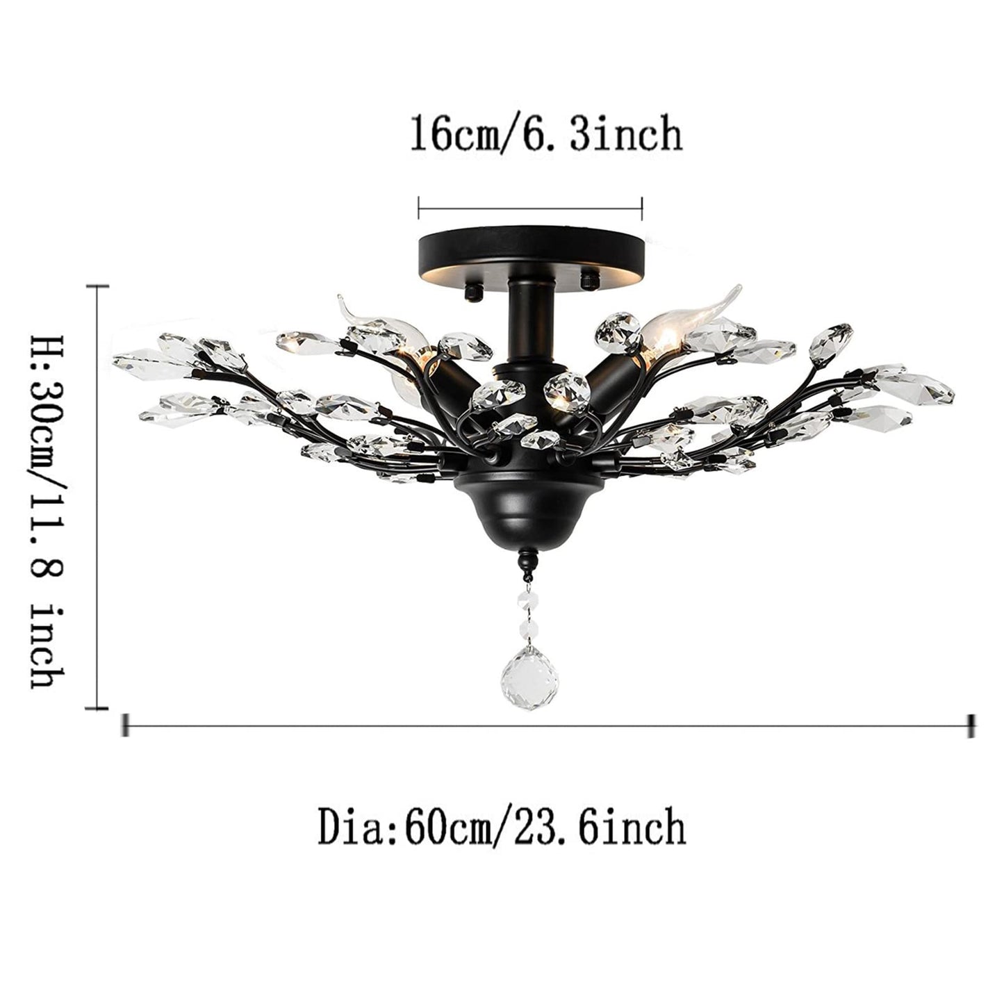 Ganeed Crystal Chandelier, Vintage K9 LED Ceiling Light, 4-Light Flush Mount, Black, Model GLM-XDD-4B