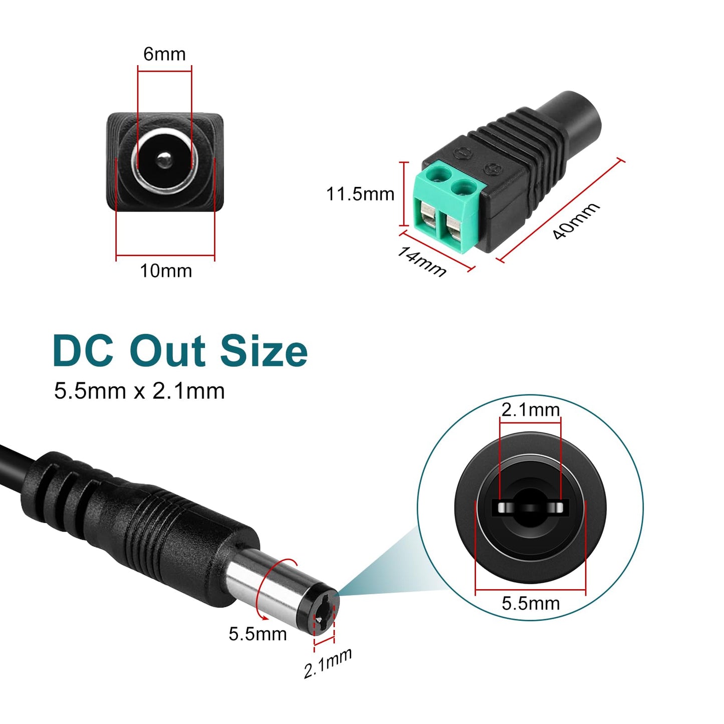 inShareplus DC 12V Power Supply, 5 Pack 12 Voltage 2A 24W LED Wall Power Supplies Adapter, AC 110V to 12 Volt Power Supply for LED Strip Light with 5.5/2.1mm DC Female Barrel Connector
