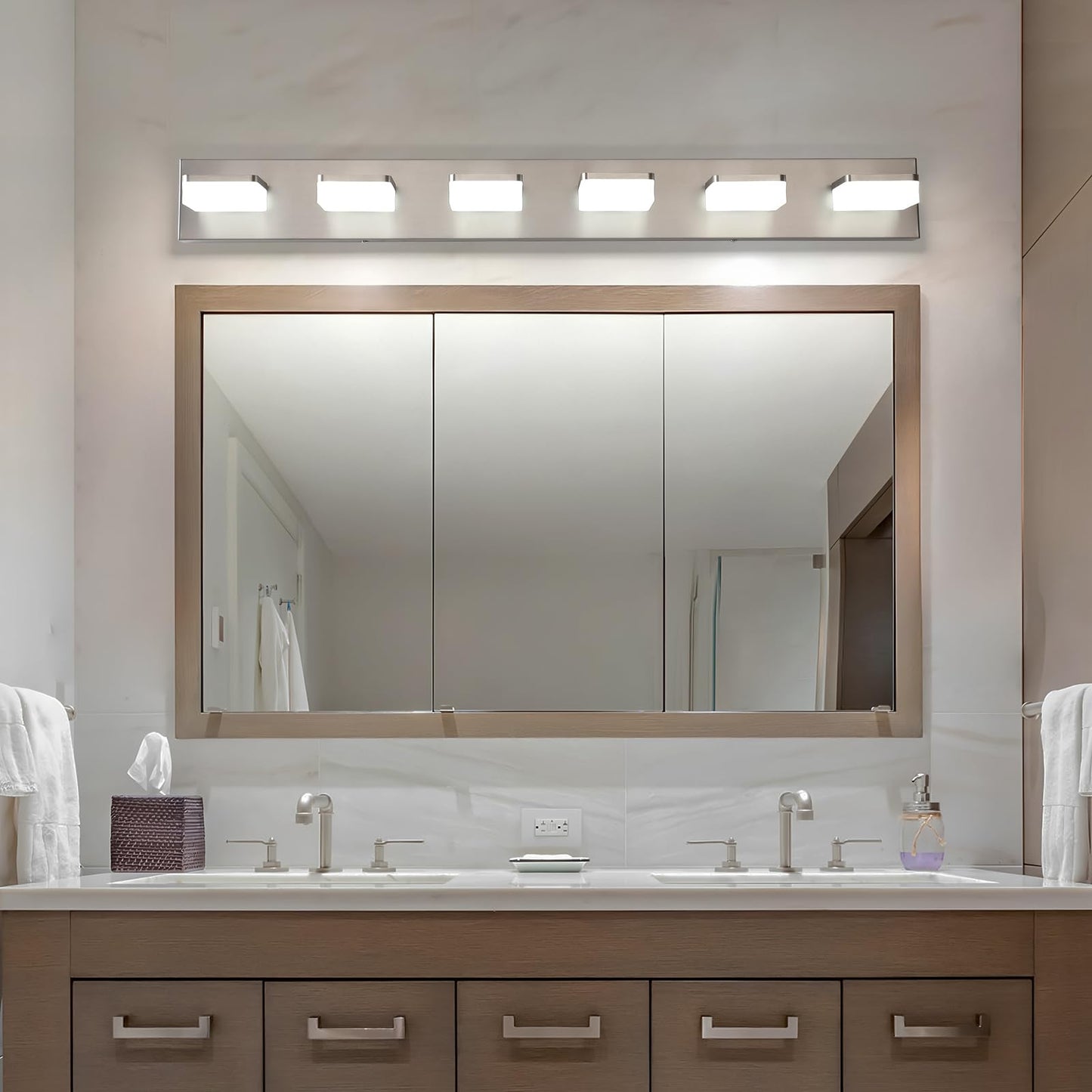 Bicrink Brushed Nickel Vanity Lights For Bathroom 6-Light Vanity Lighting Fixtures For Mirror 39 Adjustable 5500K Modern Led Vanity Light Over Mirror  Bath Wall Lighting Fixtures