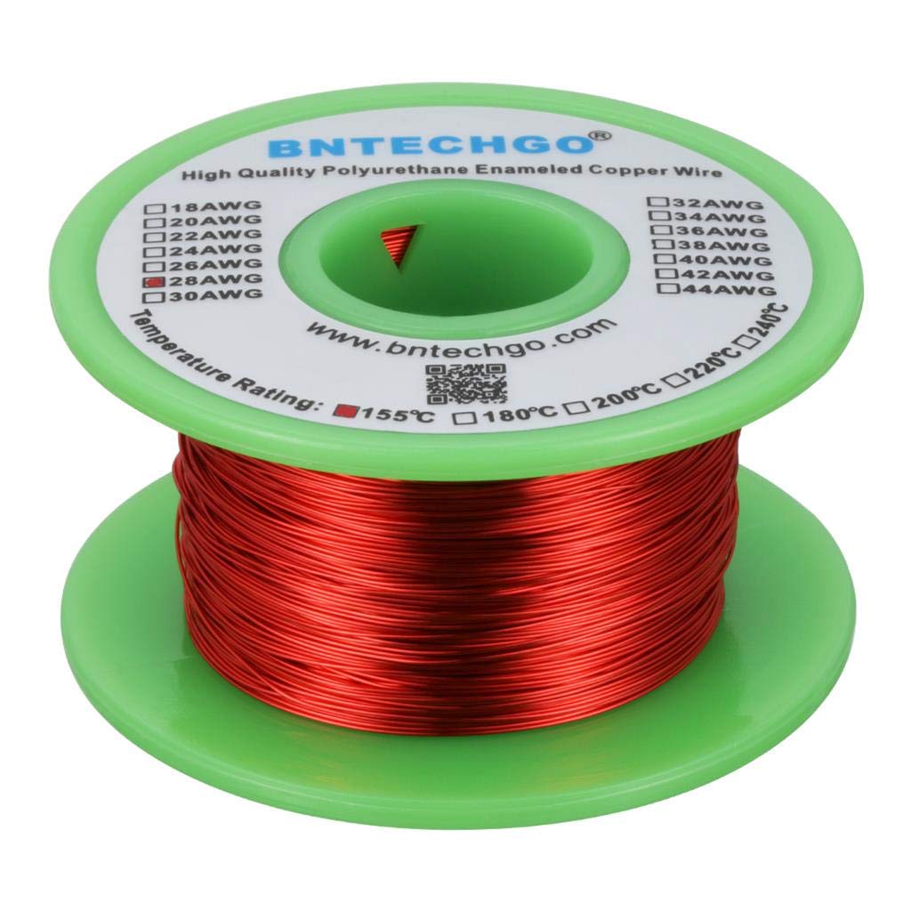 BNTECHGO 28 AWG Magnet Wire - Enameled Copper Wire - Enameled Magnet Winding Wire - 4 oz - 0.0122" Diameter 1 Spool Coil Red Temperature Rating 155℃ Widely Used for Transformers Inductors