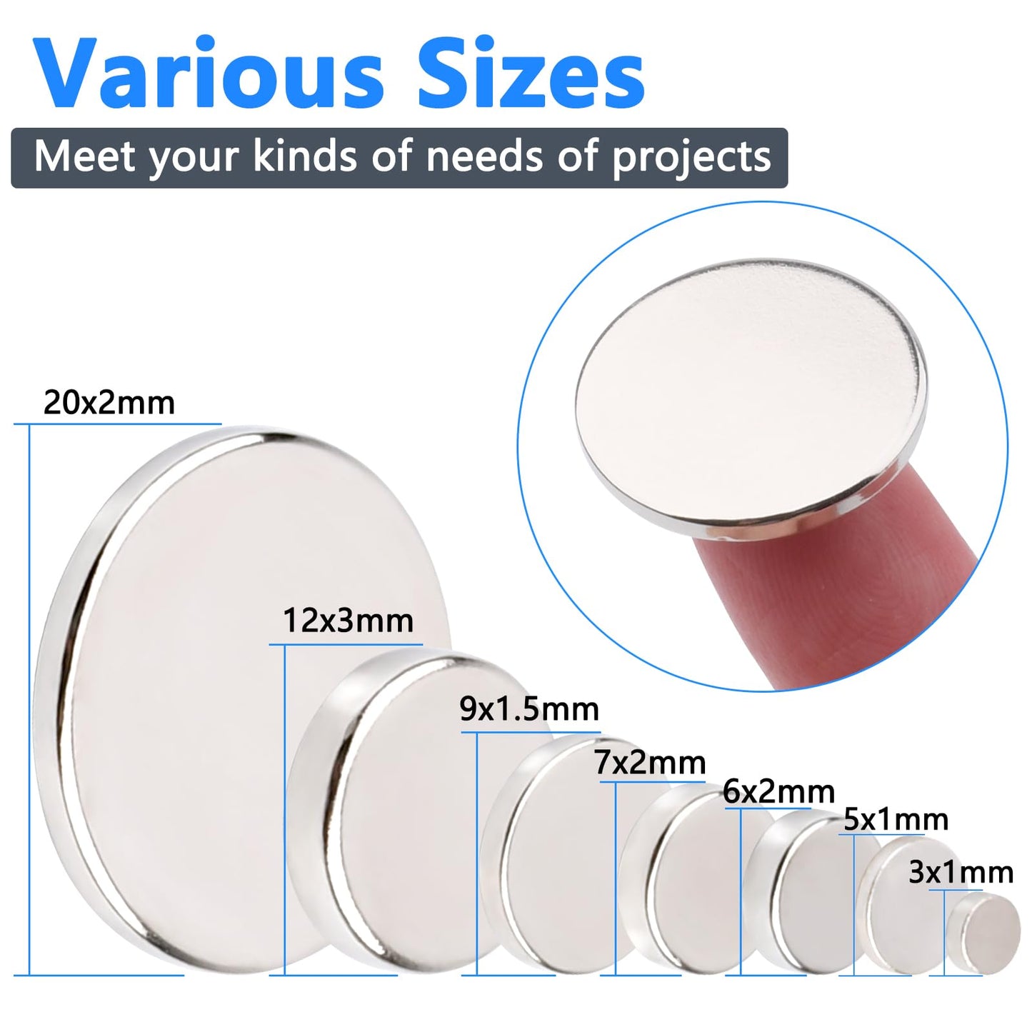 255PCS Small Strong Magnet, Neodymium Disc Magnets Heavy Duty,7 Different Sizes,Rare Earth Magnets Round Small Refrigerator Magnet for Crafts Whiteboard Kitchen, Office, Miniatures School