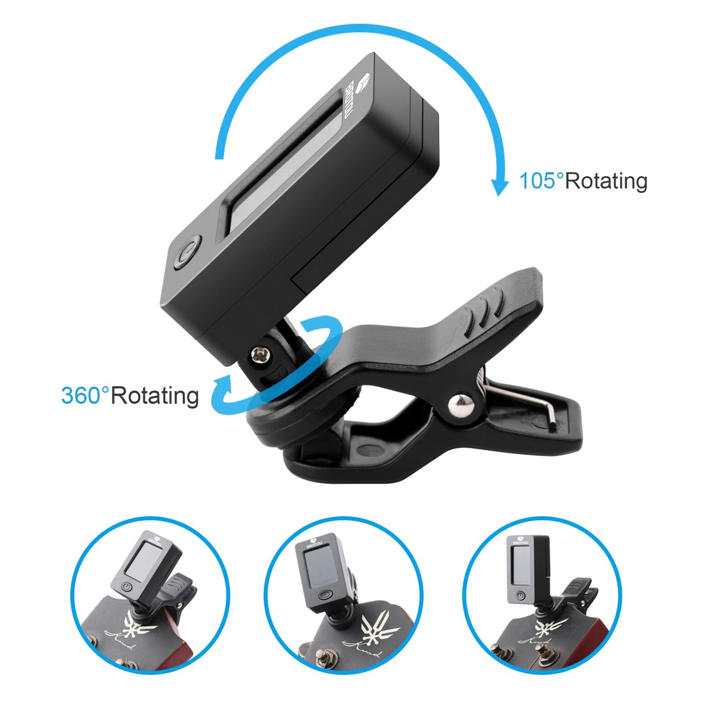 Brotou Guitar Tuner Clip On With Guitar Capo For Guitar, Bass, Violin, Ukulele, Digital Electronic Tuner Acoustic Guitar Accesso