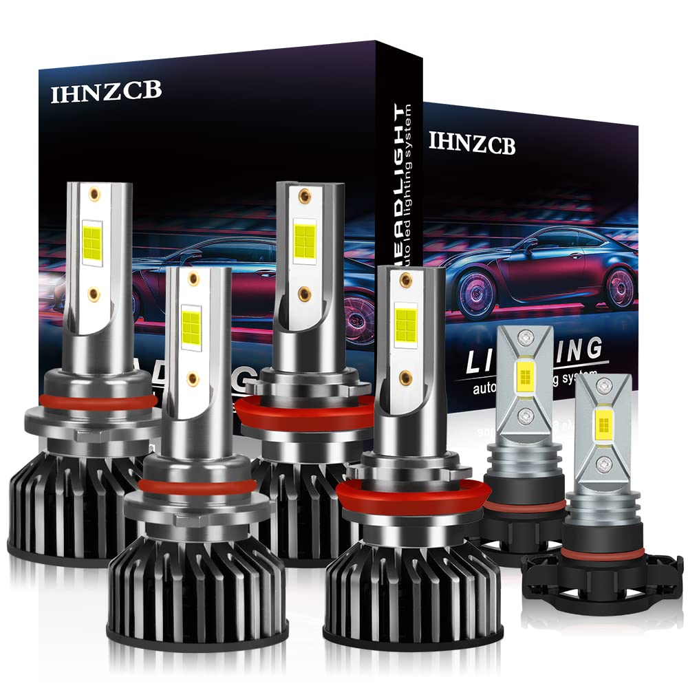 Ihnzcb Fit For Chevrolet Silverado 1500(2007-2015) Chevy Silverado 2500 Hd 3500 Hd(2007-2019) Combo 9005 High Beam H11 Low Beam Led Headlight + 5202/H16 Fog Light Bulbs Kits 6000K Super Brighter