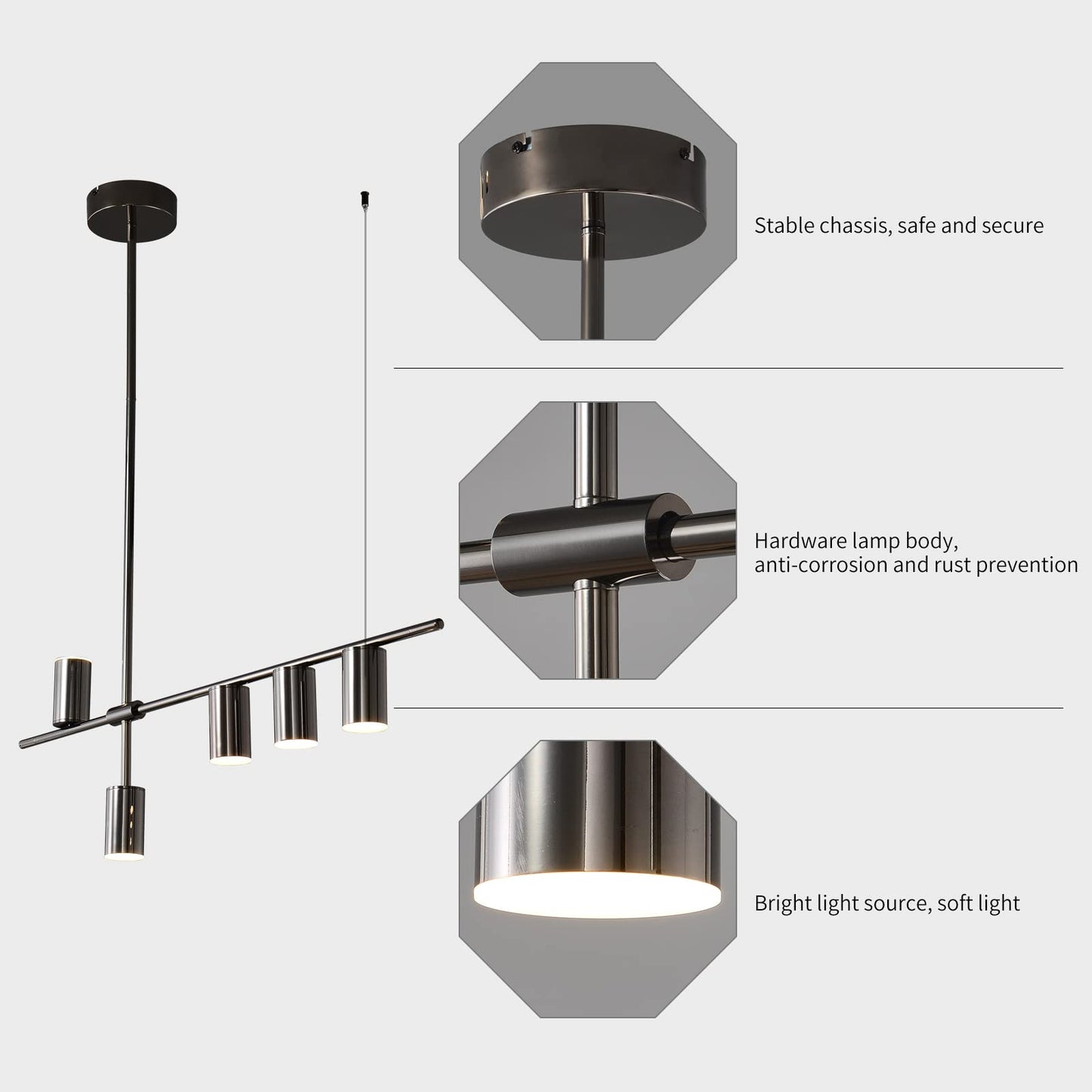 Siittoo Dining Room Light Fixture  Upgraded Dimmable Led Modern Pendant Light With Electroplated Surface  Modern Black Led Hanging Chandelier Light Fixture For Kitchen Island Dining Room 35W 5-Light