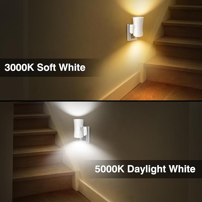 Led Night Lights Plug into Wall, 3000K/5000K Switchable, 2 Pack, Plug in Night Light, 0-100LM Dimmable Night Light, Modern Nightlights, Dusk To Dawn Sensor for Bedroom Bathroom Kitchen Stairs