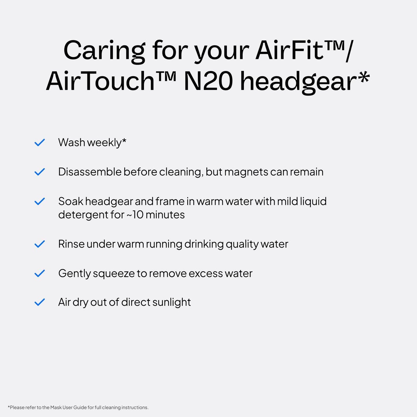 Resmed AirFit/AirTouch N20 Headgear - Replacement CPAP Headgear - Frame System & Nasal Cushion Not Included - Premium CPAP Accessories - Medium, Blue