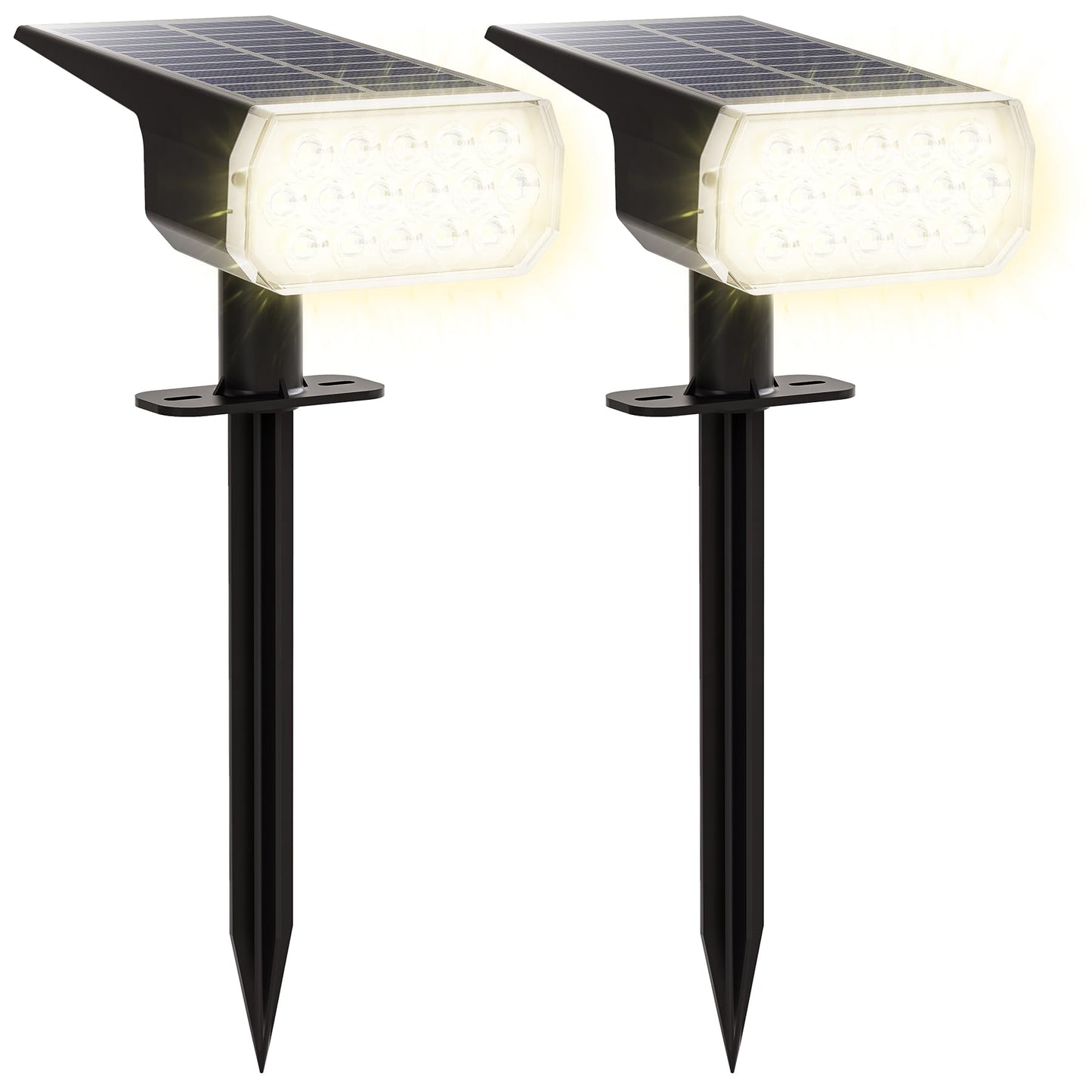 AIDROIT Solar Spot Lights Outdoor, 3 Lighting Modes Solar Outdoor Lights for Garden Yard Outside Landscape, 2 Pack Warm