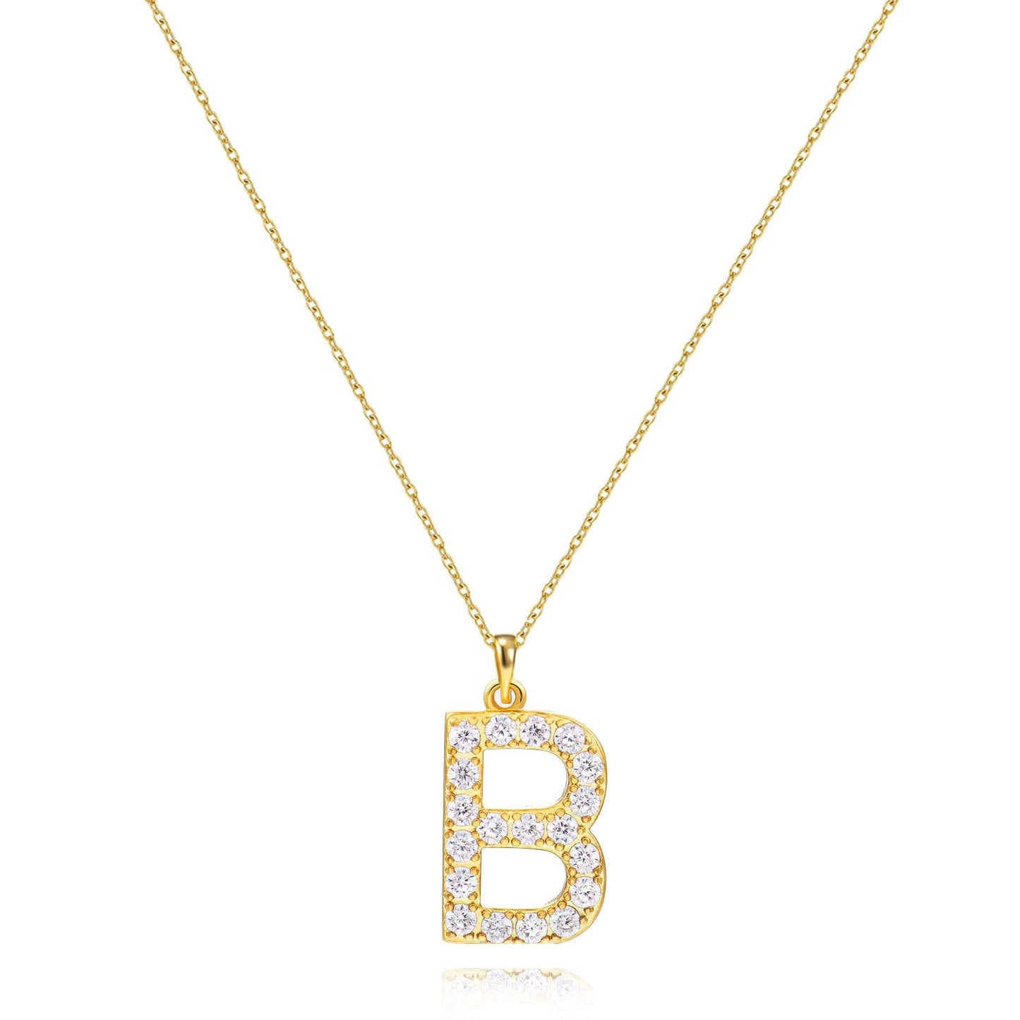Tarsus B Initial Letter 14K Gold Plated Alphabet Pendant Necklace Monogram charm cubic zirconia Jewelry Gifts for Women Teen