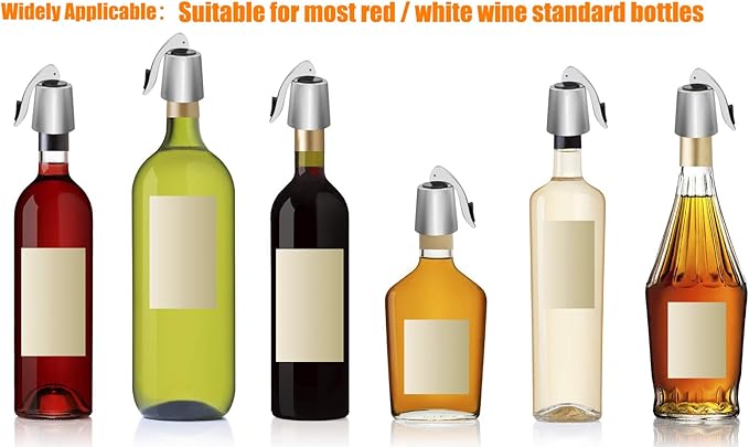 3 Pack Stainless Steel Wine Stoppers, Reusable Wine Bottle Stopper Sealer with Silicone Plug, Beverage and Wine to Keep Fresh, Ideal Gift for Wine Lover