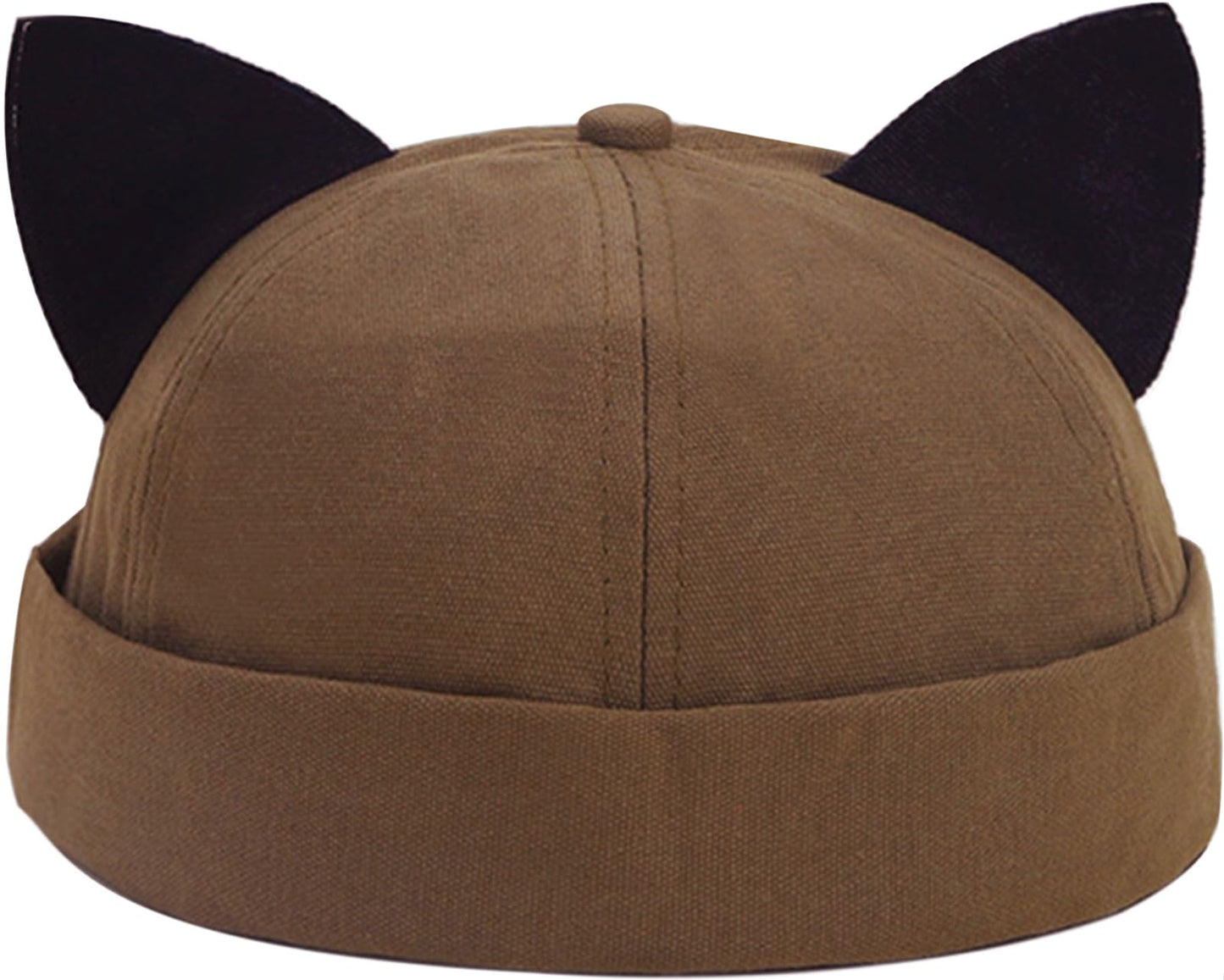 Malaxlx Khaki Cat Ear Docker Cap – Brimless Cotton Sailor Beanie Skull Cap for Women Men