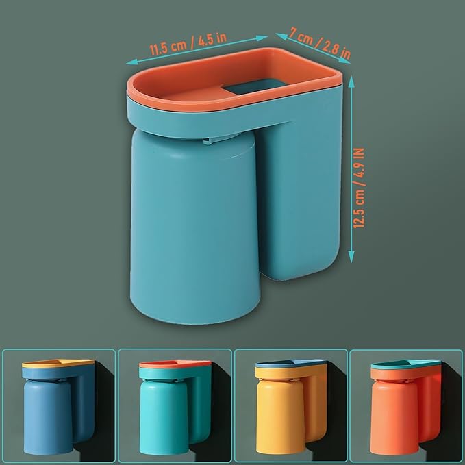 Toothbrush Holder Wall Mounted with Cup,2-in-1 Toothbrush Holders & Cups Set,Inverted Design for Easy Cleaning and draining,Stick-on Toothbrush Holder for Bathroom (Orange)