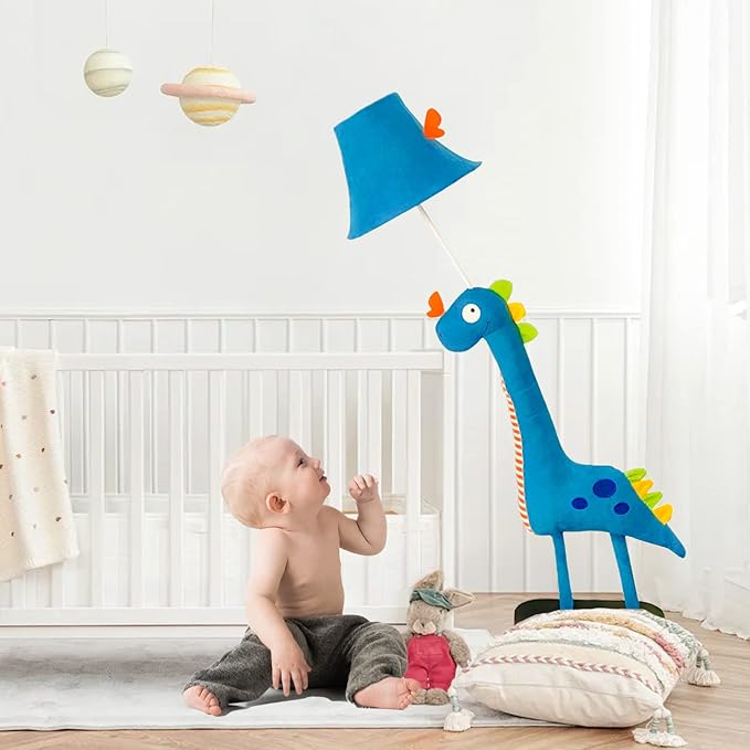 Kids Floor Lamp, Blue Dinosaur Design 50 Inch Modern Floor Lamp for Bedroom, Hand-Stitched Toy Standing Lamp for Living Room, Package Come with an E26 LED Bulb