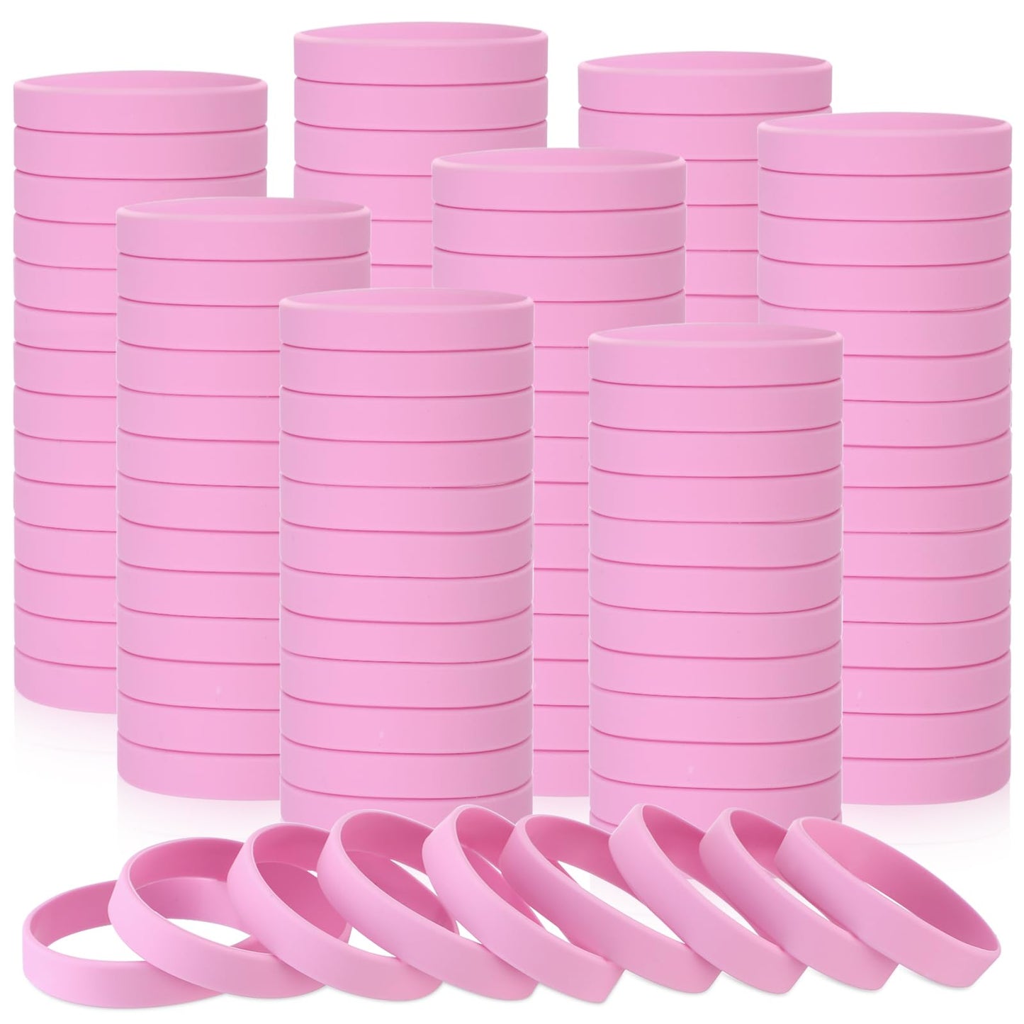 Liliful 100 Pcs Silicone Rubber Wristbands Rubber Wristband Bracelet Bands for Silicone Wristbands for Women Men(Pink)