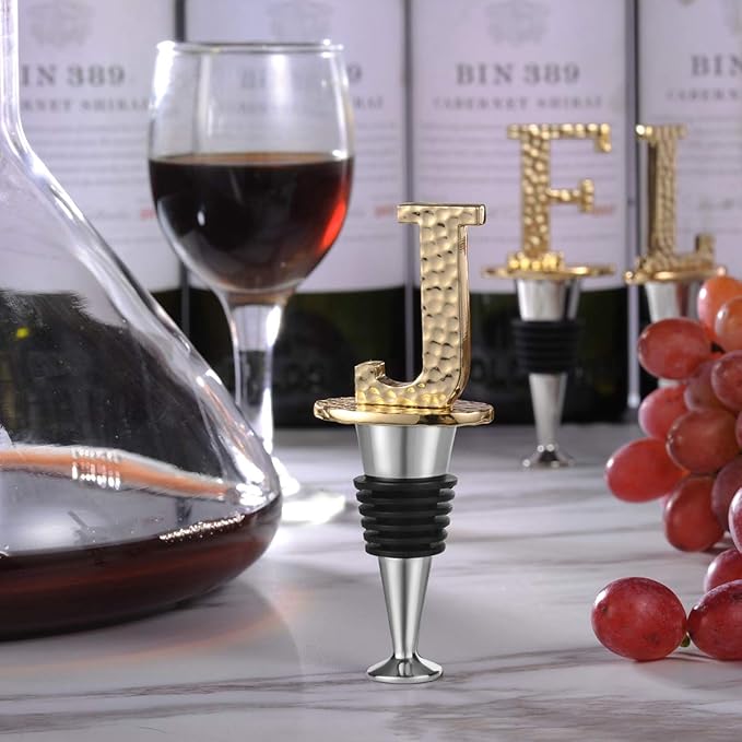 Miicol Wine Bottle Stopper, Prosecco Stopper, Gold Wine Stopper, Personalised Champagne Stopper, Initial Wine Stopper, Funny Prosecco Gift, Wine Lovers Gift, Kitchen Decor, Letter J