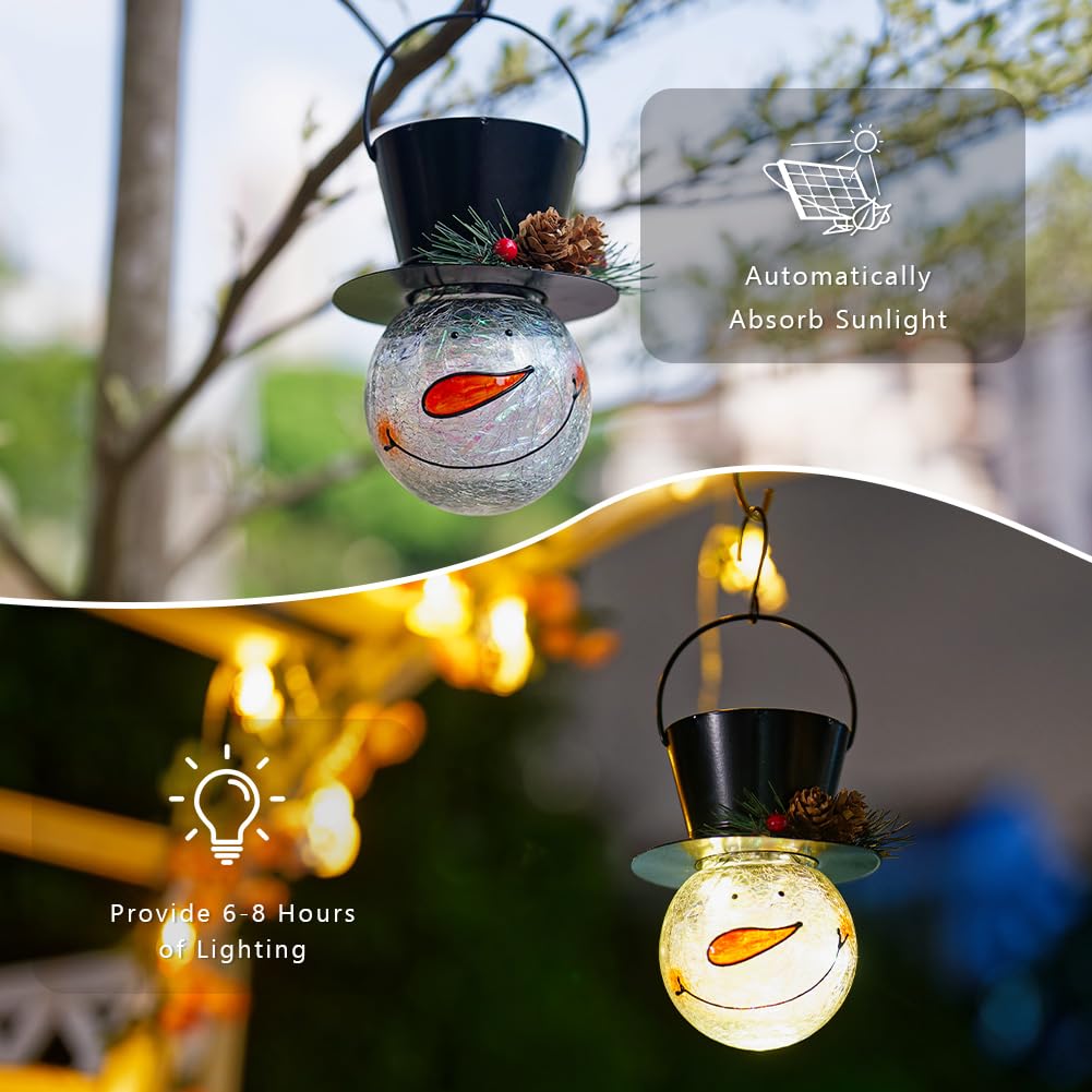 Starsoul 2 Pack Snowman Solar Lanterns  Christmas Outdoor Hanging Lantern Waterproof Decorative Snowman Lights Decor For Garden  Patio  Yard  Porch  Xmas Holiday Party Decor (Pinecone)