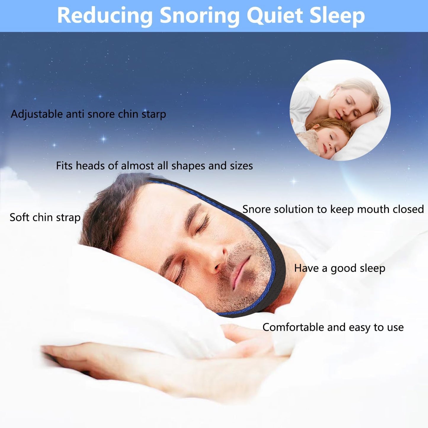 Anti Snoring Chin Strap with 2 Adjustable Velcro, Soft Airflow Chin Straps for Snoring, Safe and Effective Anti Snore Device, cpap Chin Strap to Keep Mouth Closed and Reduce Snoring