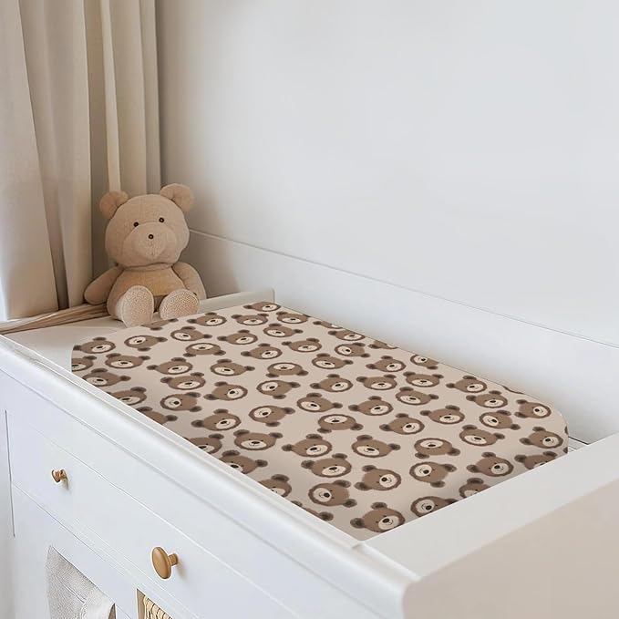 Neutral Boho Bears Changing Pad Covers for Baby Girls Boys Cute Brown Bear Fitted Change Table Covers Mats Watercolor Bears Soft Nursery Diaper Change Table Sheets for 32''×16'' Contoured Pad