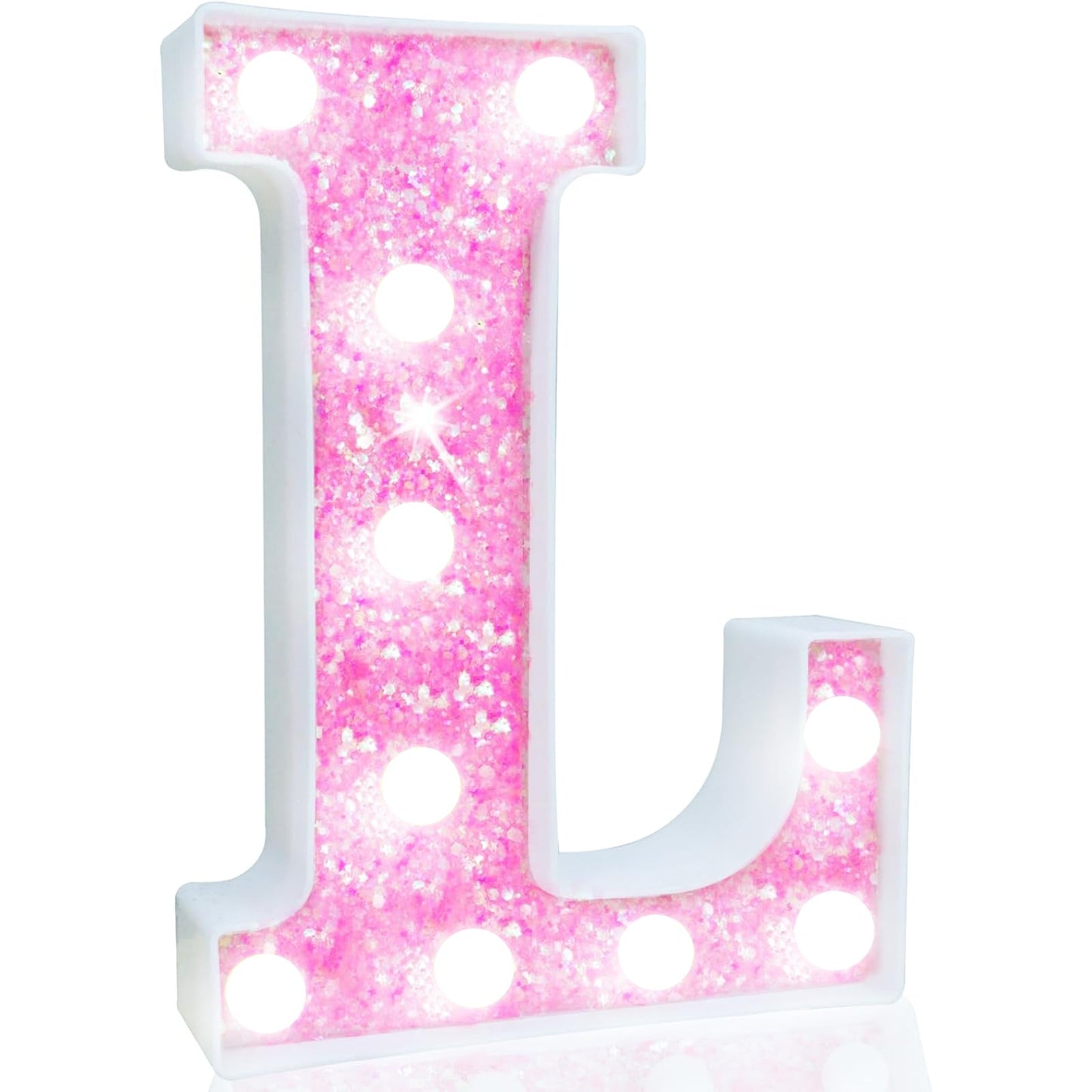 Pooqla Led Marquee Letter Lights  Light Up Letters For Birthday Decorations  Glitter Letter Sign Battery Powered Night Light Pink Party Wedding Christmas Girls Gift Bedroom Dorm Decor  Cool White L