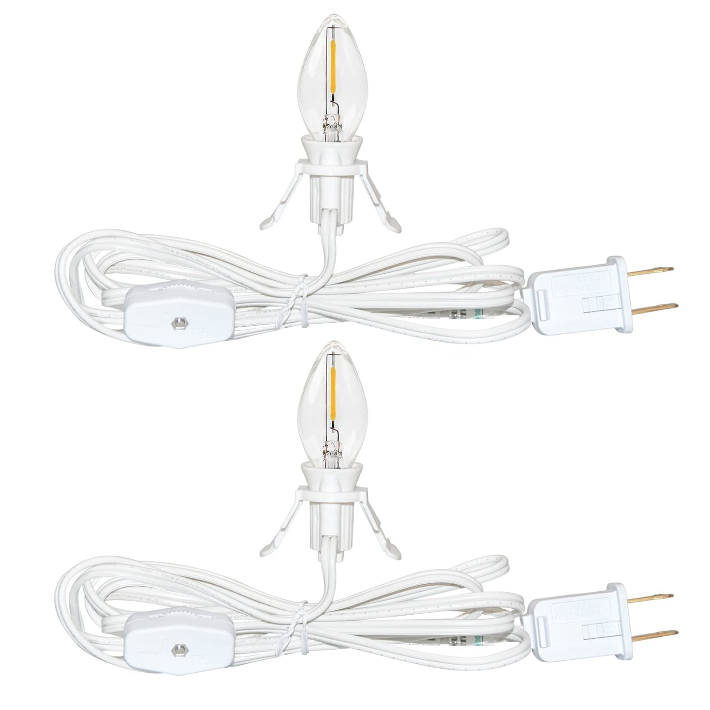 2 Sets Accessory Cord With One Led Light Bulb  6Ft Salt Lamp Cord Replacement With On/Off Switch Plugs  C7 Night Light With Clip For Crafts Halloween Christmas Village House Holiday Decor  White Wire