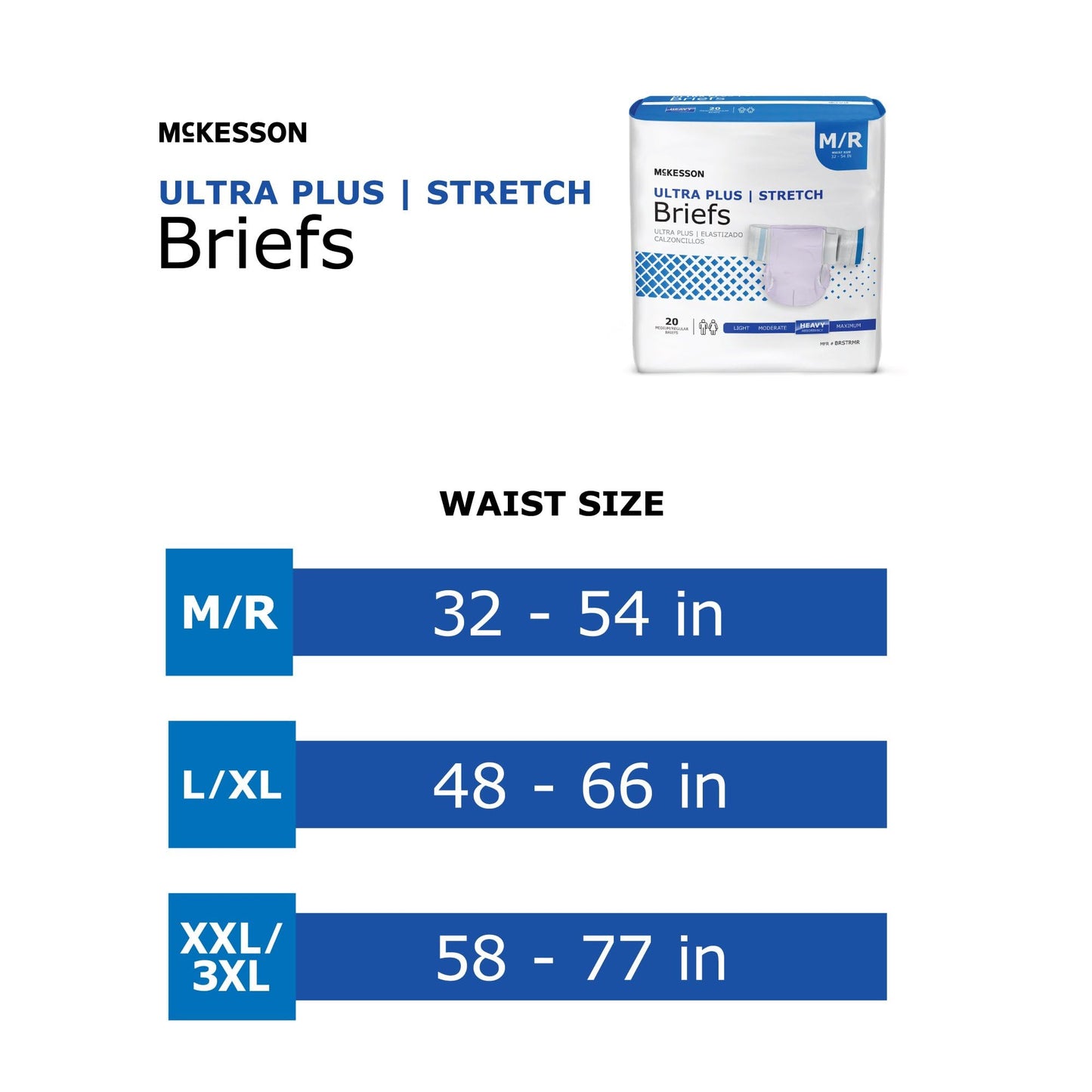 McKesson Ultra Plus Stretch Briefs, [80 Count], M/R, 32-54 in. Incontinence Adult Diapers, Heavy Absorbency, Unisex, Disposable, Elastic Leg Gathers and Contoured Fit for Men and Women