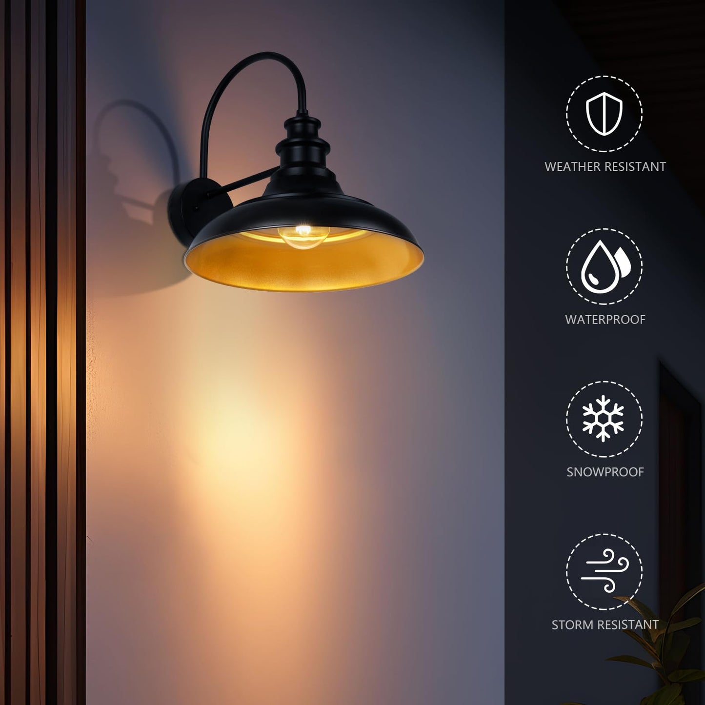 Diyel Outdoor Barn Light Fixtures  16 Inch Large Dome Farmhouse Exterior Wall Mount Lights  Rustic Wall Sconces Indoor Wall Lighting  Industrial Black Gold Lanterns For Porch  Garage  2 Pack