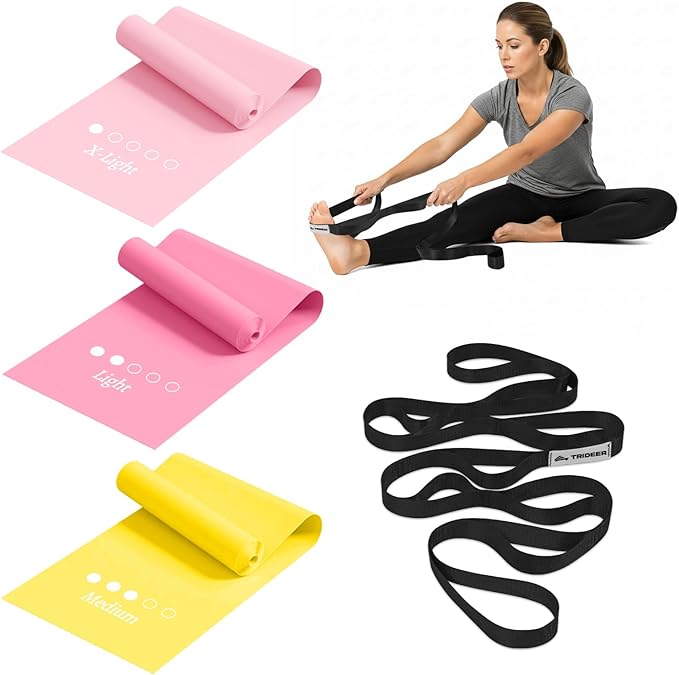 Trideer Stretching Strap & 3-Level Resistance Bands Set for Rehab, Flexibility Training, and Full-Body Strength, Physical ...