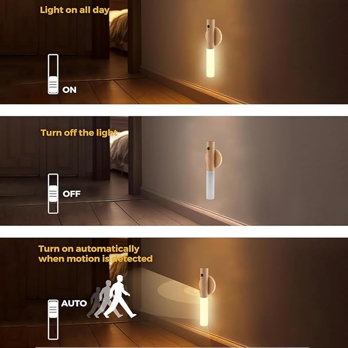 LANDGOO Ash Wood Nursery Night Light - Baby Safe Motion Sensor with 2700K Warm Glow, Rechargeable Wall Mount & Portable for Feeding & Nursery (Child-Safe)