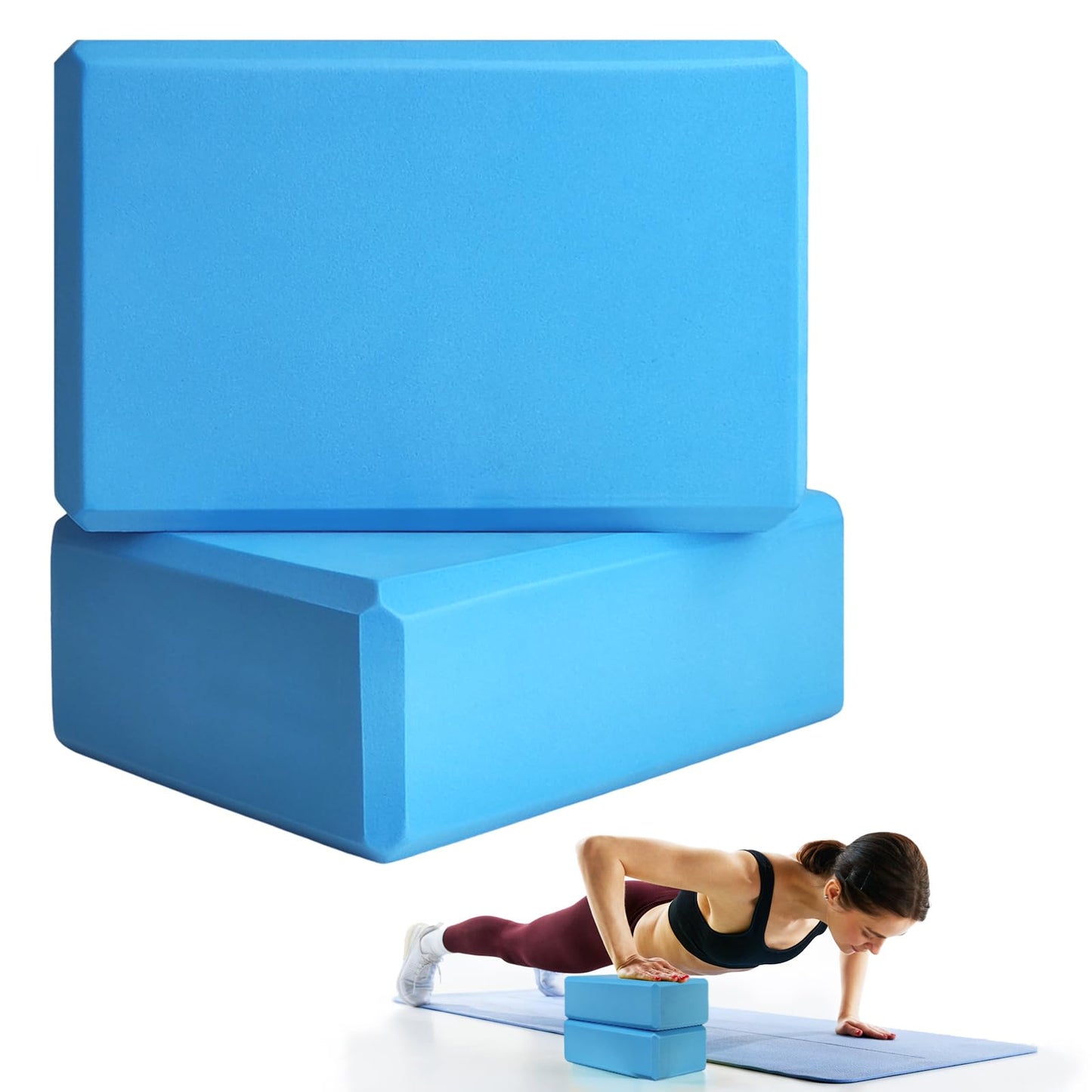 2 Pcs Yoga Blocks, 9"x6"x3" Foam Blocks Yoga Props for Pilates Stretching and Meditation Exercise Blocks Lightweight Yoga Essentials (Blue, normal)