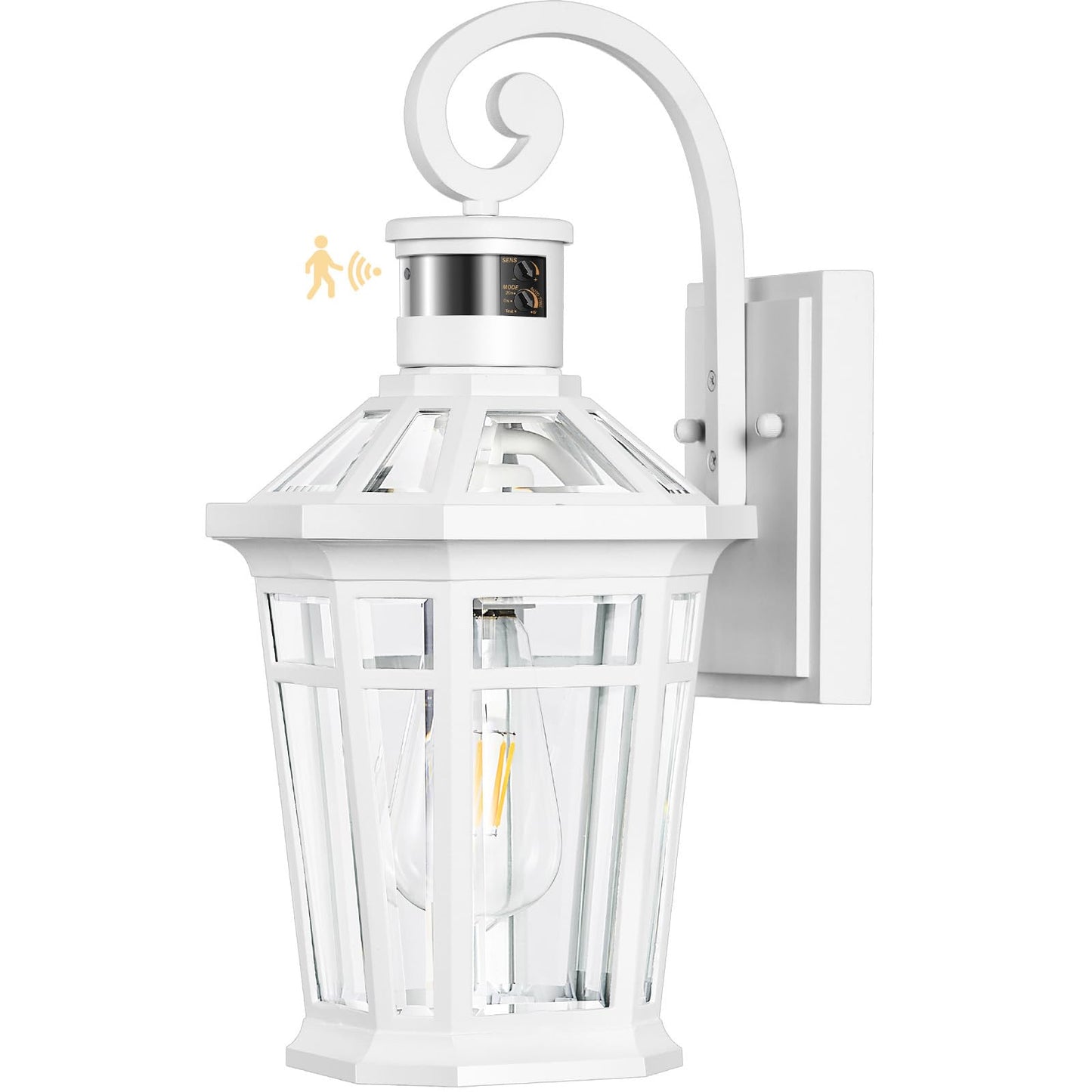 Opaxis Motion Sensor Outdoor Wall Lantern  White Outdoor Lighting Fixtures Wall Mount  Dusk To Dawn Exterior Sconce Lights With Beveled Glass  Waterproof Exterior Front Porch Lights For Garage  Coach