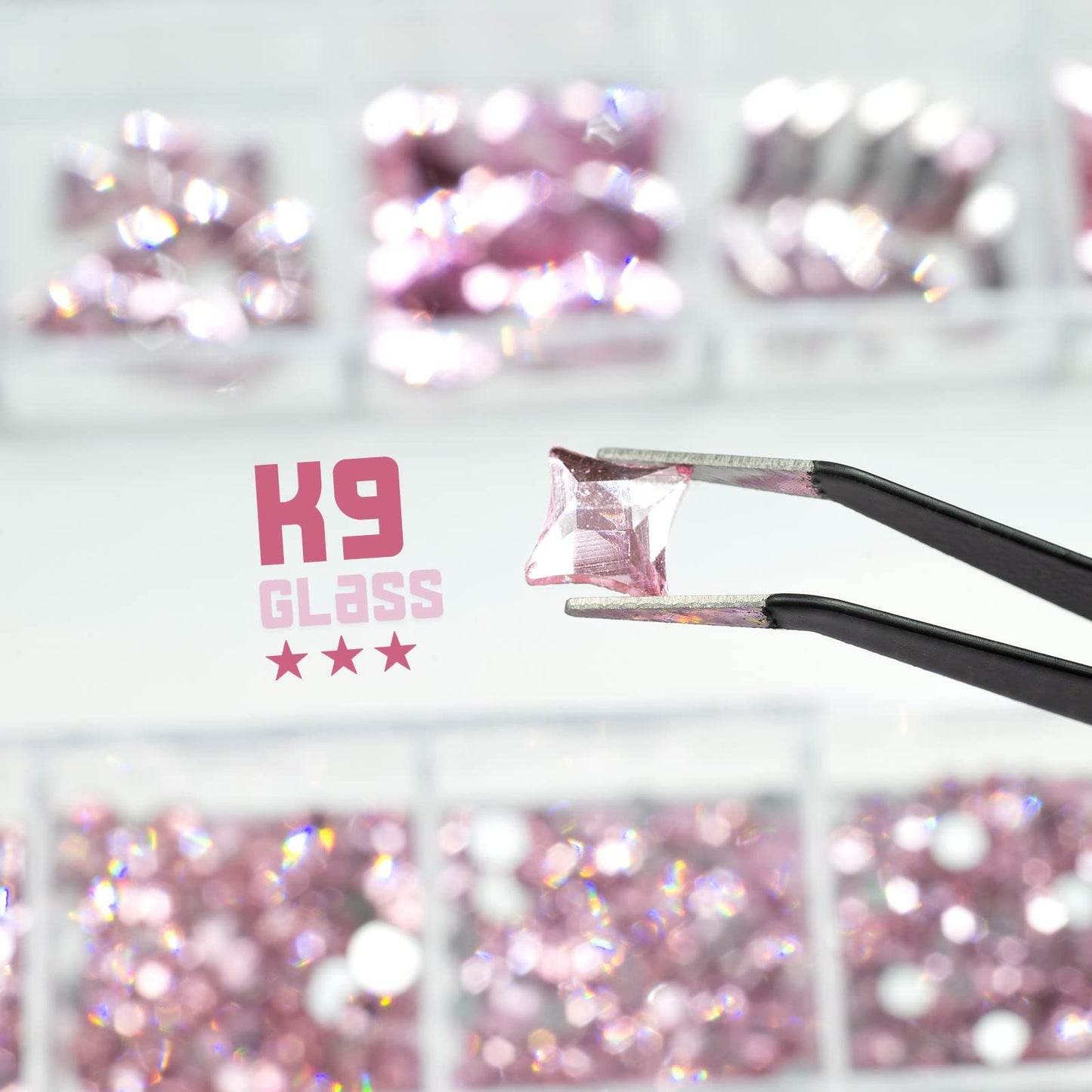 qiipii 3 Boxes Light Pink Nail Rhinestones 240 Multi-Shapes Flatback Big Gems Round Beads K9 Glass Stones Diamonds Jewels Nail A
