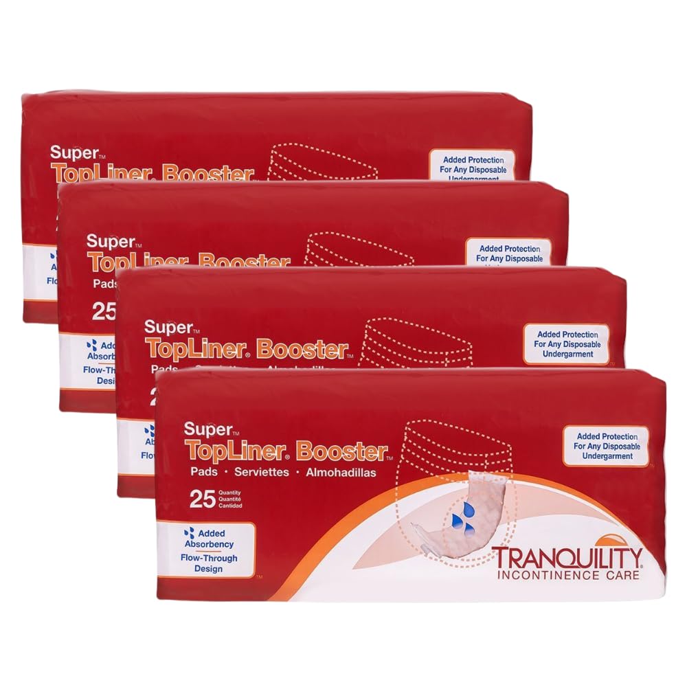 Tranquility TopLiner Disposable Booster Pads, Super (15" x 4.25") Flow-Through Design with Adhesive Strip for Max Absorption, Adult Unisex, 200ct Case