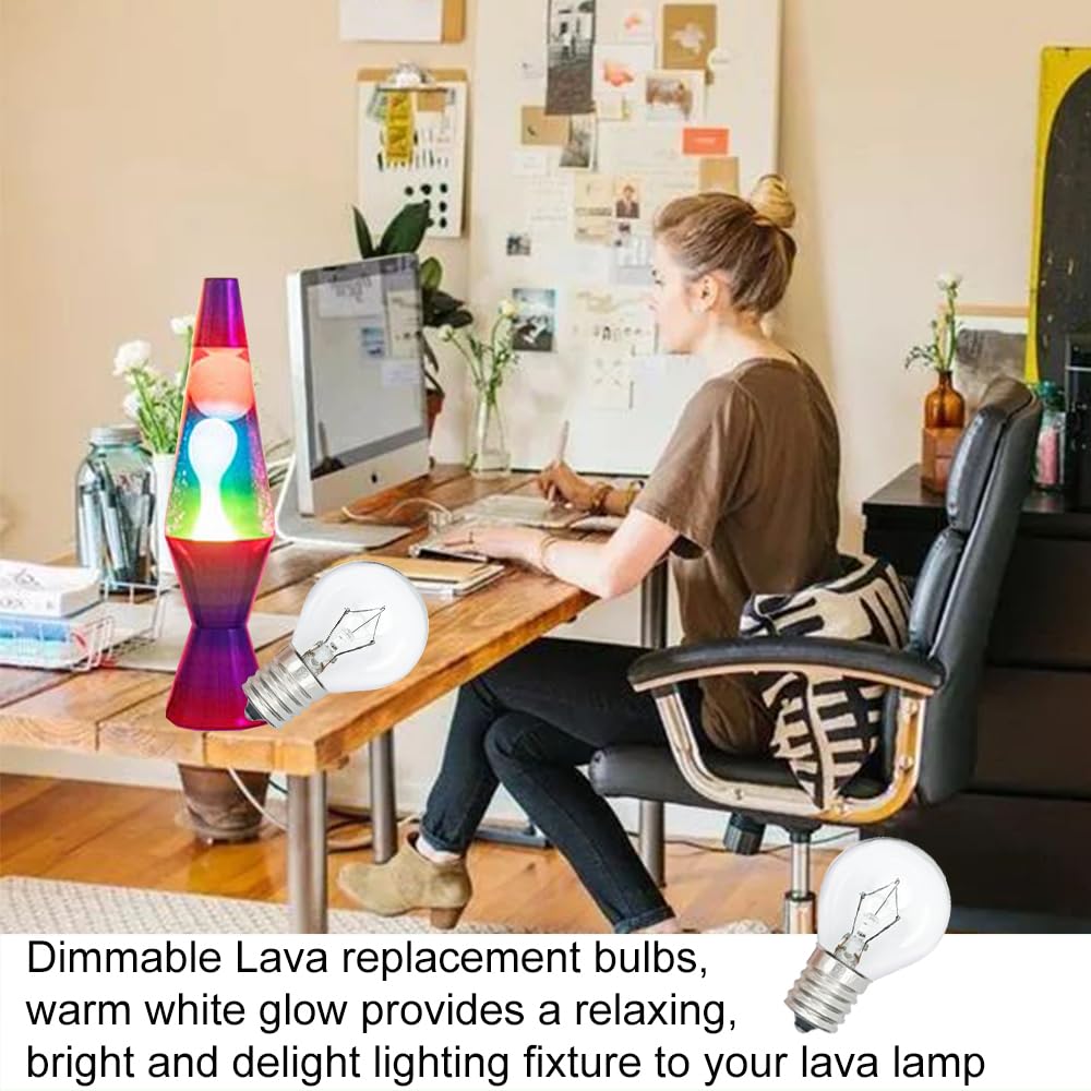 Paeorrorl Lava Lamp Bulb 6 Pack, 25W S11 E17 Base, Dimmable 2700K Warm White, Glass, Silver