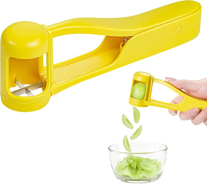 Luvan Grape Cutter for Toddlers 1-3, Grape Slicer Kitchen Gadget for Vegetable Fruit Salad Cake Decor, Stainless Steel Baby Tomato Quarter Cutter Tool for Cherry Strawberry Blueberry - Yellow