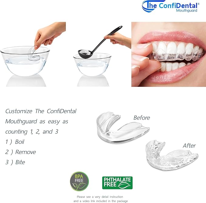 The ConfiDental - Pack of 4 Moldable Mouth Guard for Teeth Grinding Clenching Bruxism, Sport Athletic, Whitening Tray, Including 2 Regular and 2 Heavy Duty Guard (2 (LLL) Regular 2 (II) Heavy Duty)