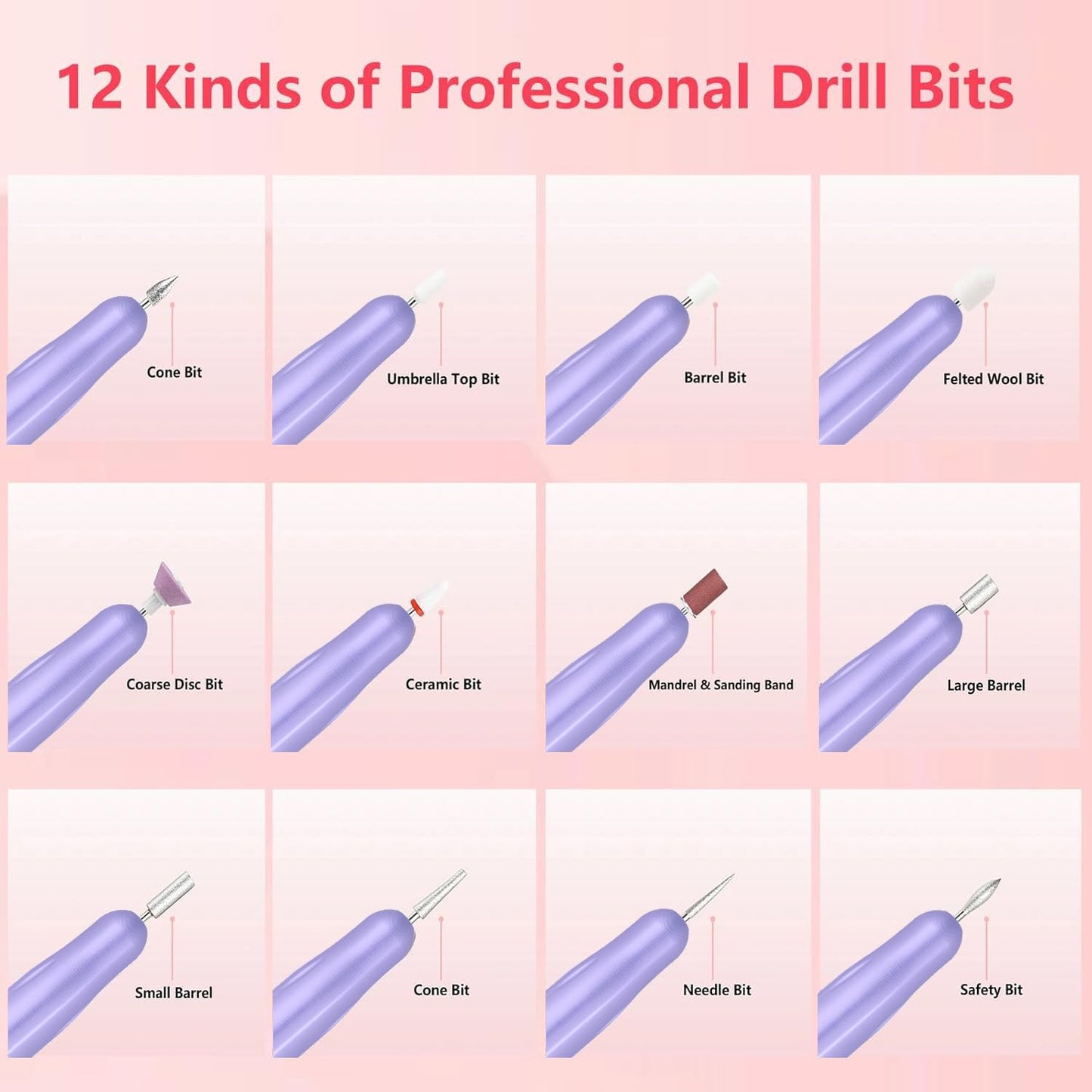 LiQiAMEi Electric Nail Drill, Professional Portable Drill Nail, 7 in 1 Acrylic Nail Drill Kit, USB Power Supply for Acrylic, Gel