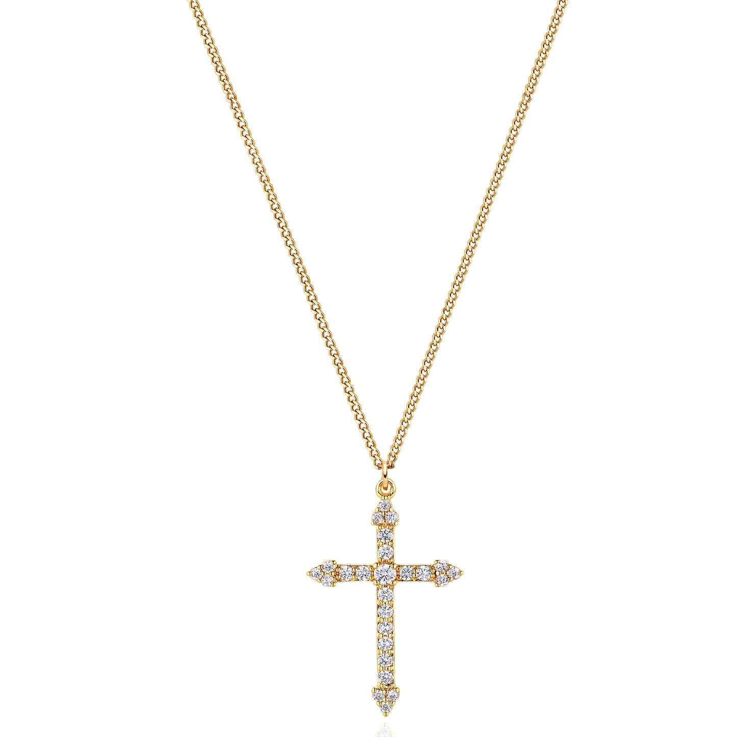 Fettero 14K Gold Plated Cross Necklace, Cross Faith Zircon Blank Pendant Dainty Chain Simple Tiny Jewelry Gift for Women