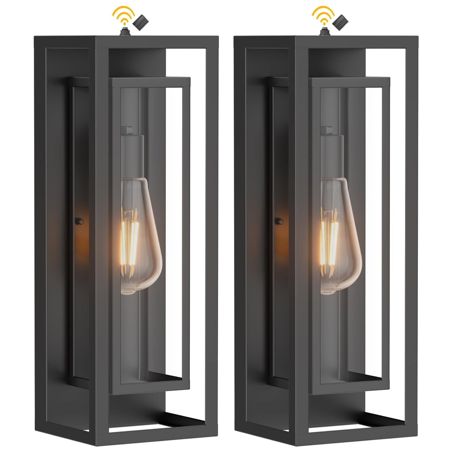 Aibisdo 18In Large Dusk To Dawn Outdoor Wall Light -2 Pack  Waterproof Outdoor Garage Lighting Fixtures With Clear Glass Shade  Auto On/Off Porch Light For Patio  Garage  Front Door(Black)
