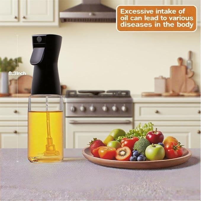 Olive Oil Sprayer for Cooking, 220ml Glass Oil Dispenser for Kitchen Gadgets, Food Grade Premium Spray Bottle, Continuous Spray with Portion Control, for Salad, Frying, BBQ (Black Cap)