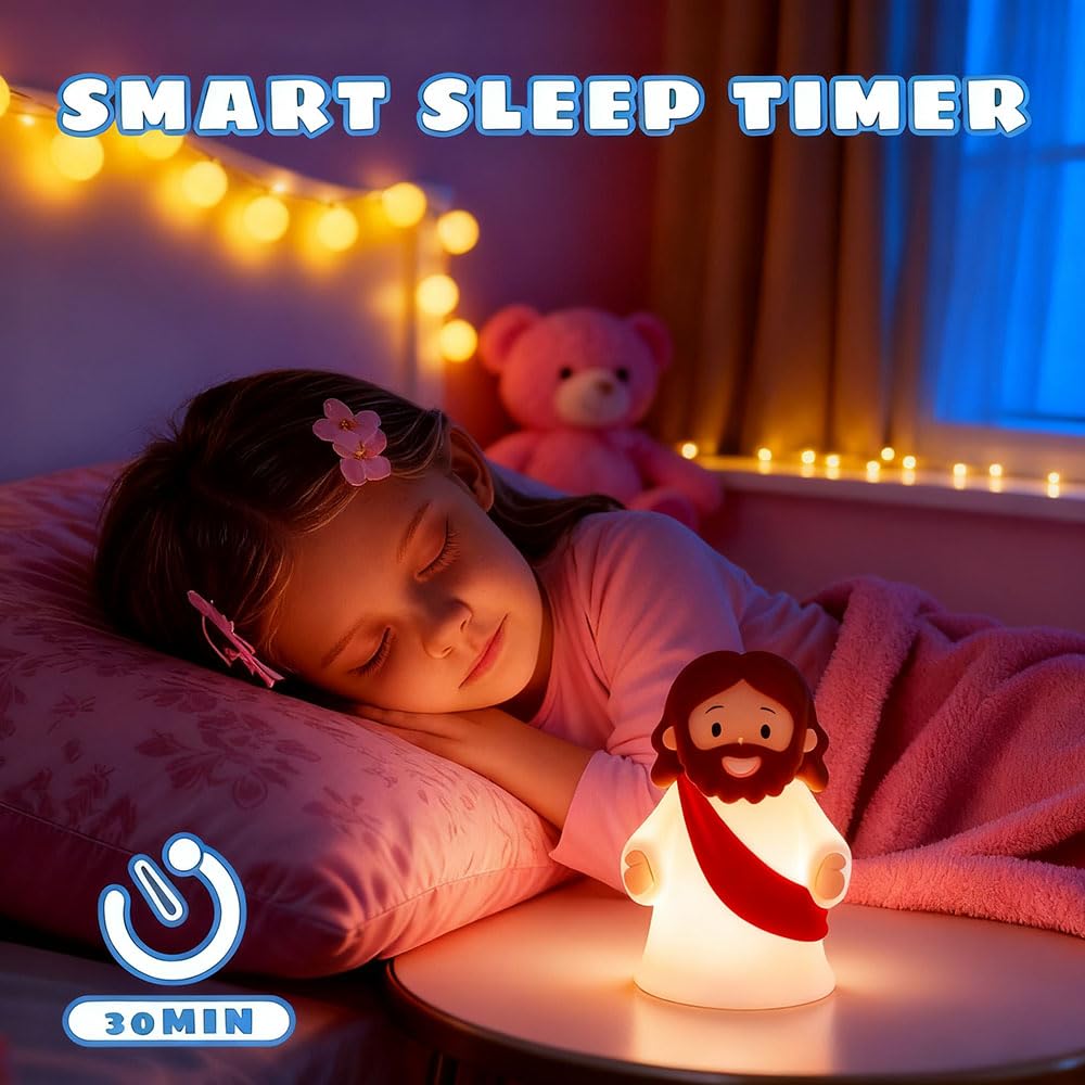Magical Jd Little Jesus Night Light Mini Jesus Silicone Lamp Dimmable Nursery Nightlight For Kids Rechargeable Bedside Touch Lamp Perfect For Christmas  Easter And Baptism Gifts (Red)