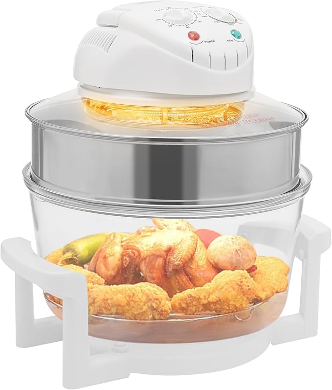17L Glass Turbo Air Fryer, 18Qt Large Capacity 360° Viewable Airy Fryer, 1200W-1400W Electric Halogen Oven, Automatic Power Off/Knob Control for Baking, Frying, Steaming