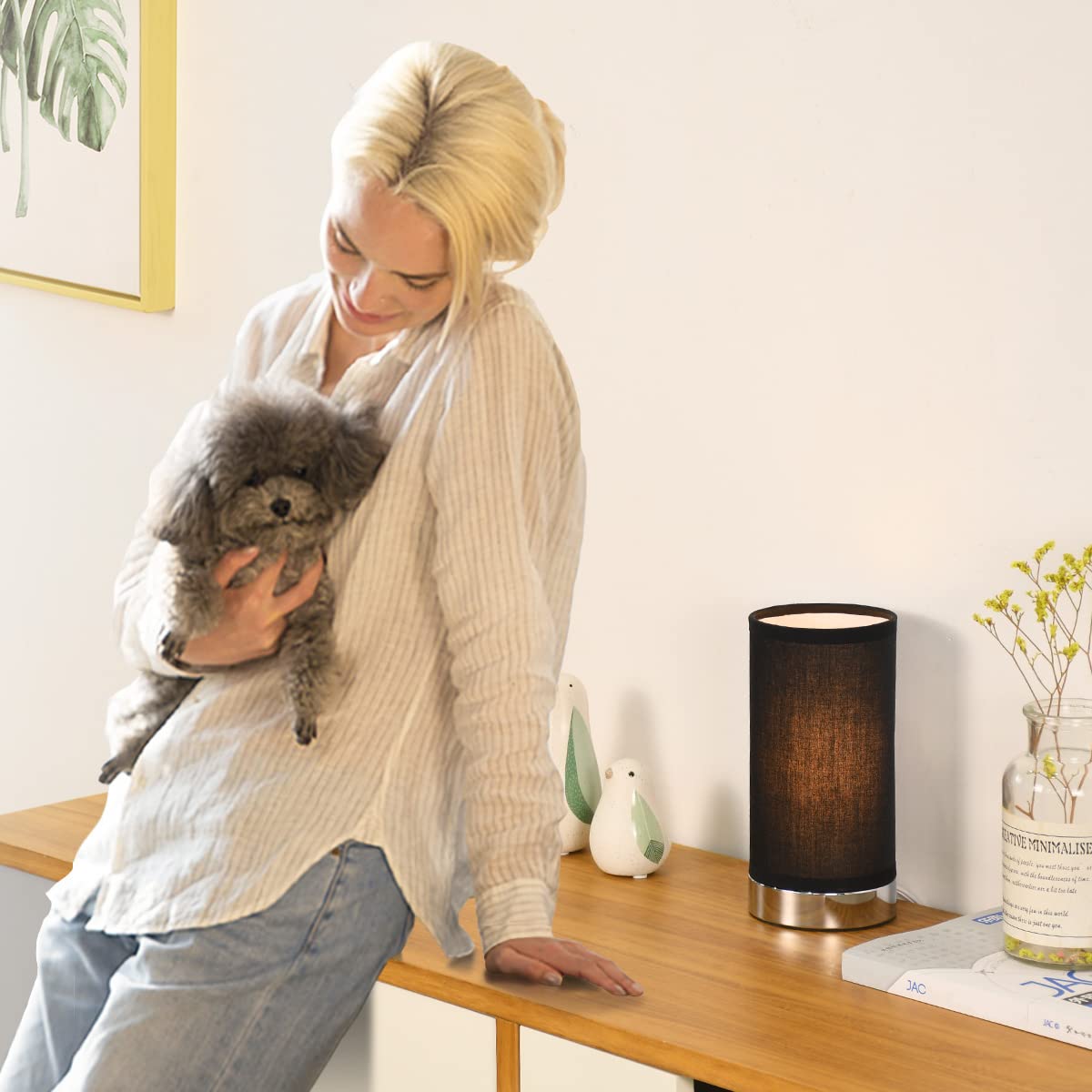 Lampwell FION Small Table Lamp, Metal and Fabric, Pure Black, F3.94×H8.27IN, Model 21889, Bulb Excluded