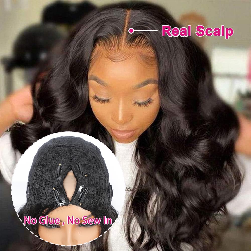 NZINZI V Part Wig Human Hair Body Wave Upgrade U Part Human Hair Wig With Clips Glueless Wigs Human Hair Beginner Friendly 28 In