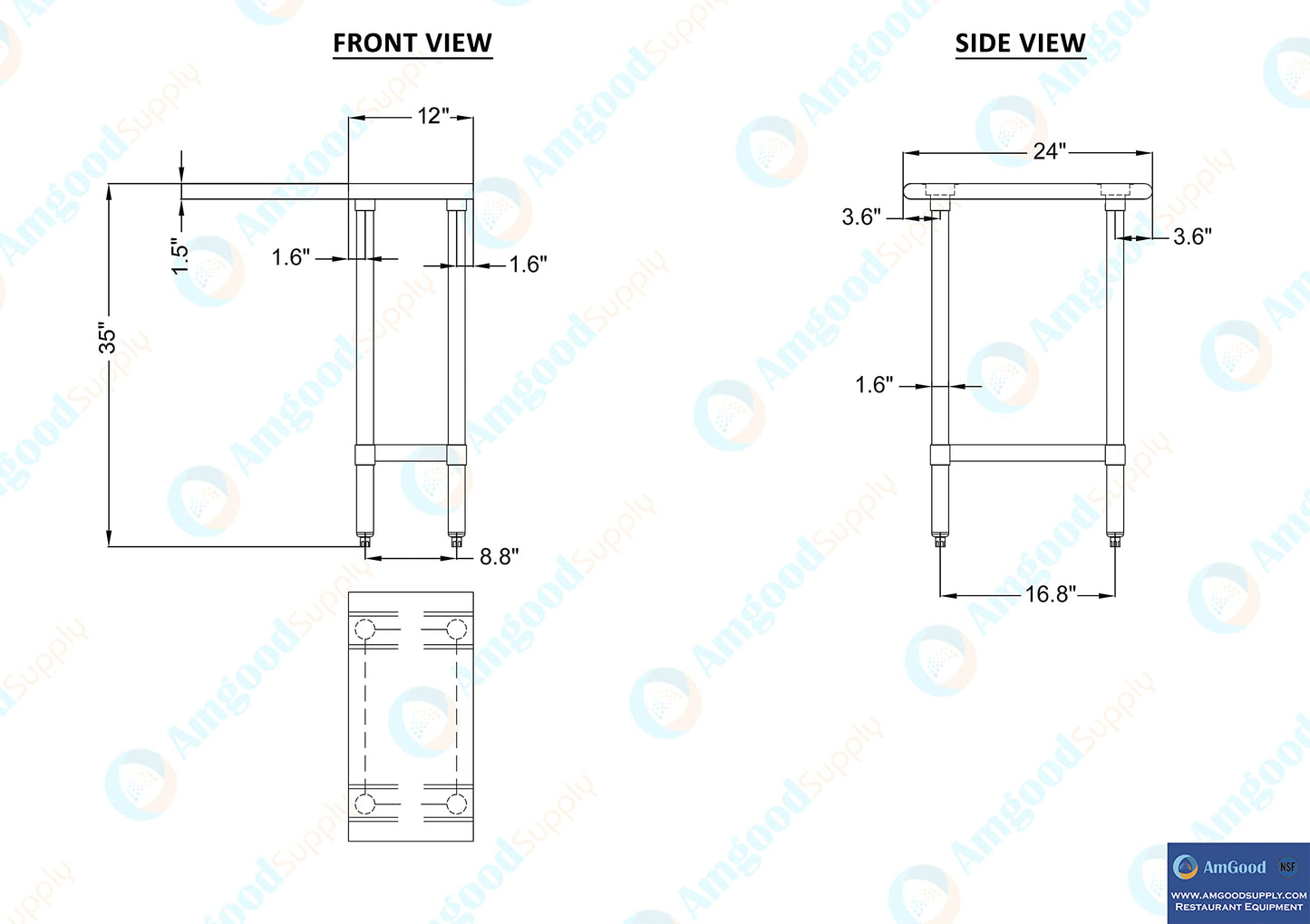 AmGood 24 in. x 12 in. Stainless Steel Work Table | Metal Kitchen Food Prep Table | NSF